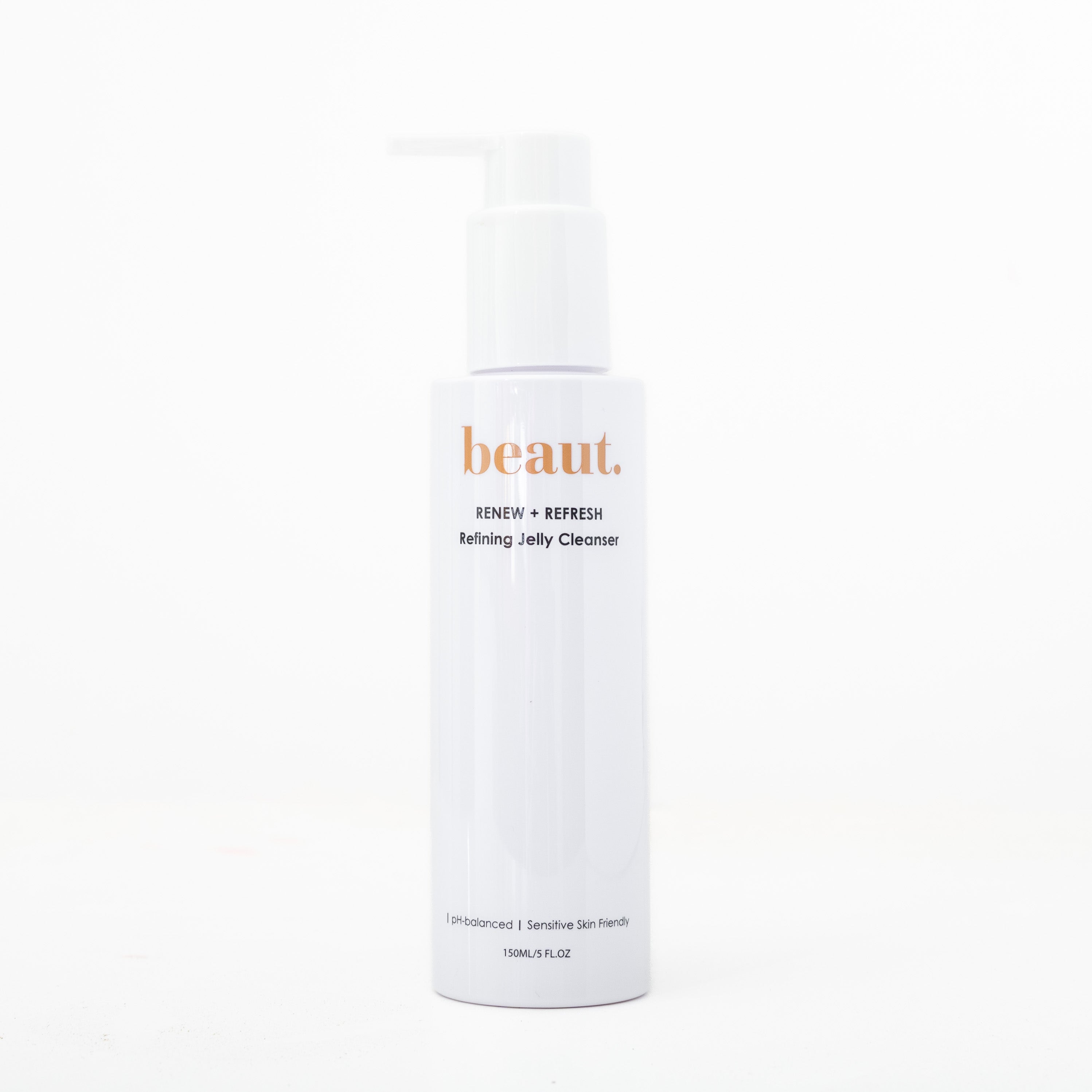 Beaut.beautyco. jelly refining cleanser in a clear bottle with a gel-like texture and white pump dispenser.