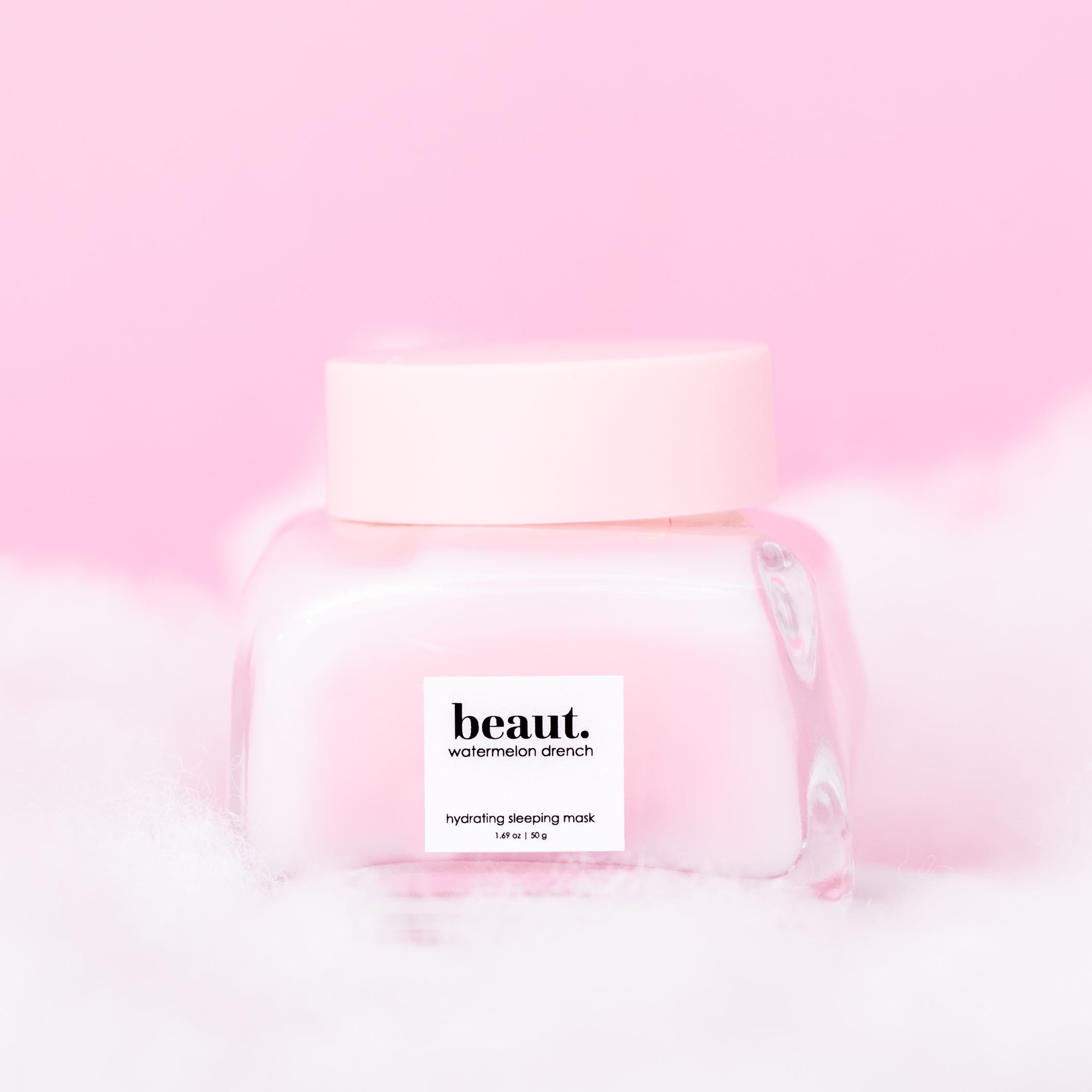 Beauty.co Watermelon Drench skincare product in a jar with a pink and green label, suitable for hydration and refreshing skincare.
