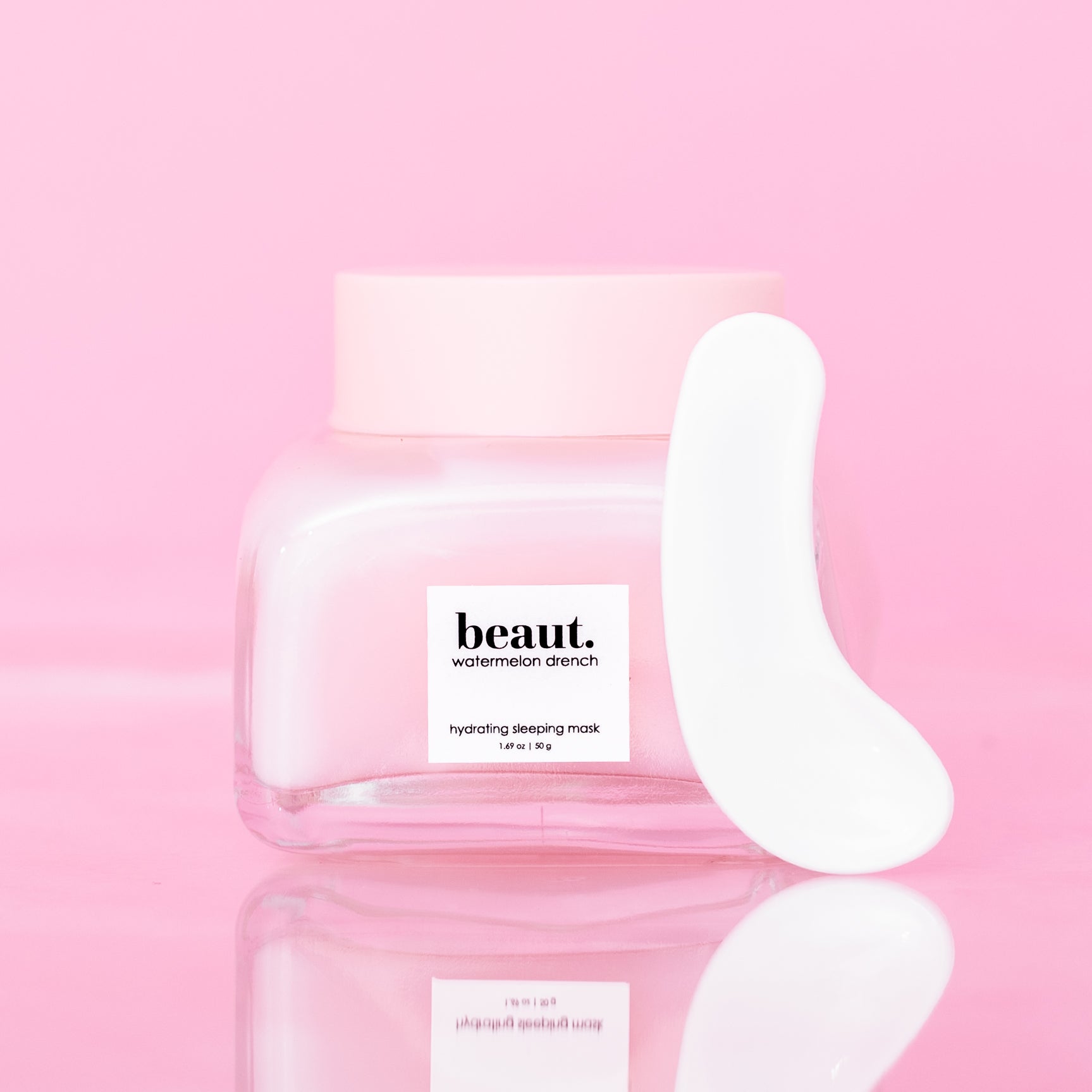 Beaut.beautyco. Watermelon Drench hydrating skincare product in a clear bottle with a watermelon-themed label.