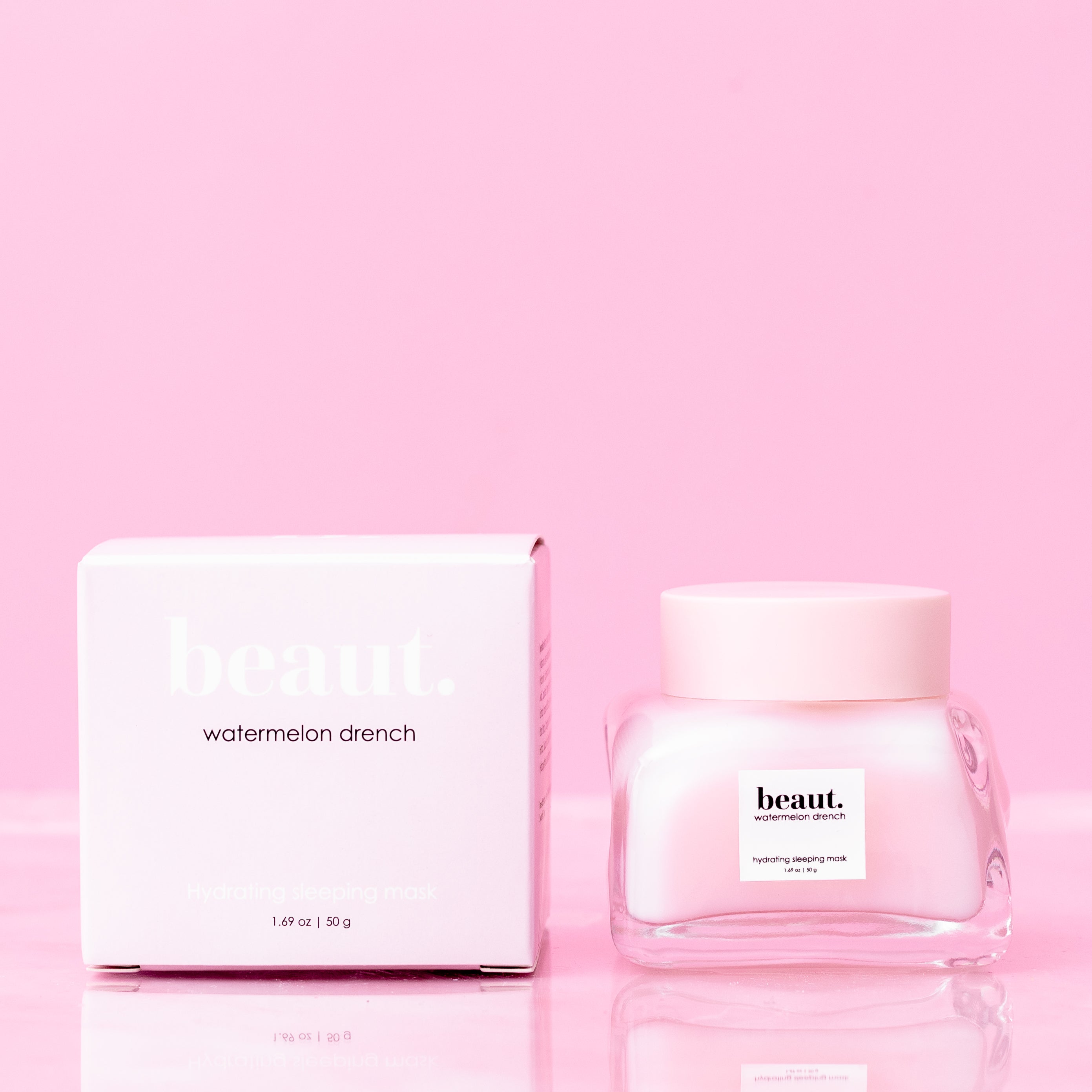 Beauty.co Watermelon Drench facial mist with watermelon extract in a clear spray bottle, featuring a pink and green label.