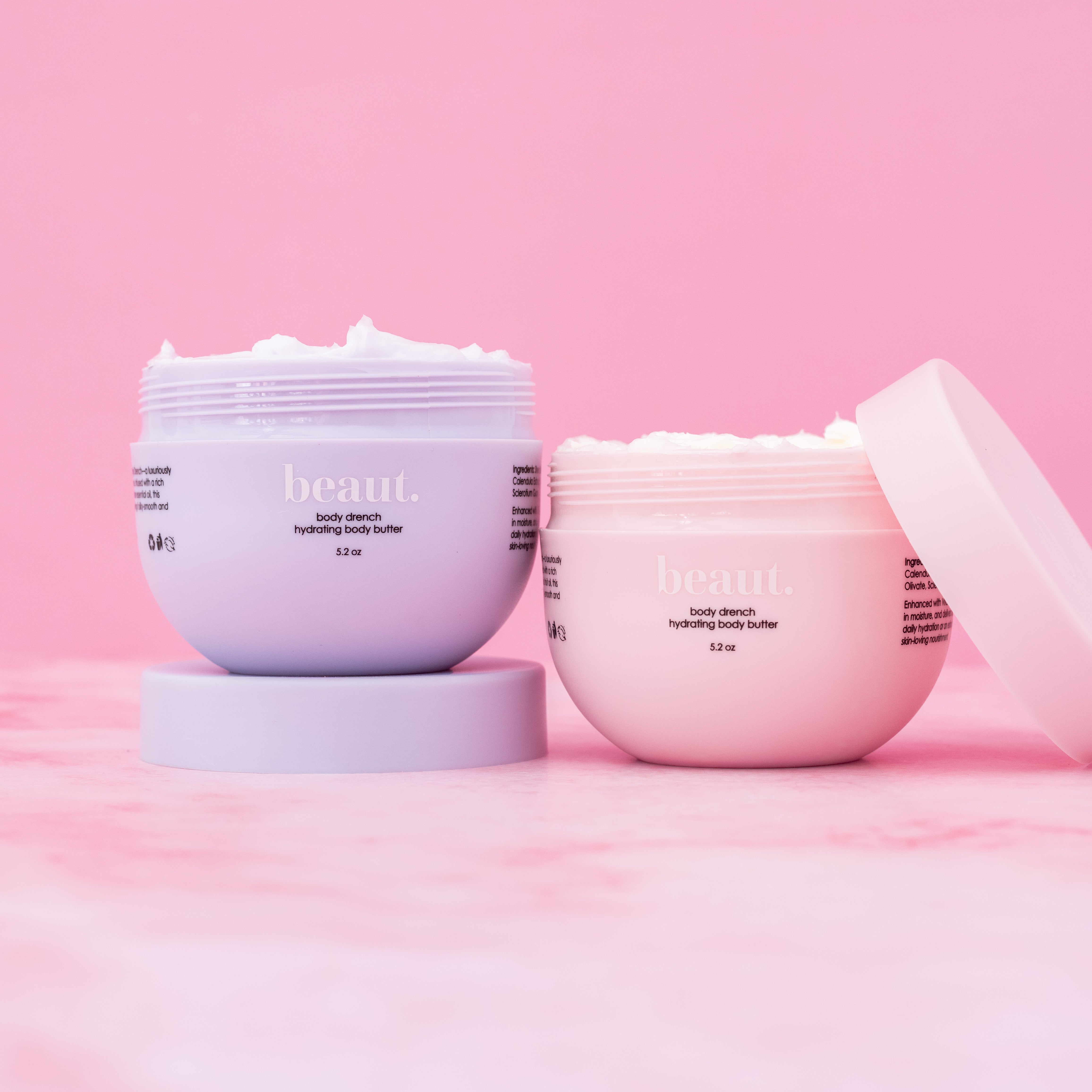 Lavender beaut. body drench by beaut.beautyco. with a sleek bottle and lavender scent visible in the image.