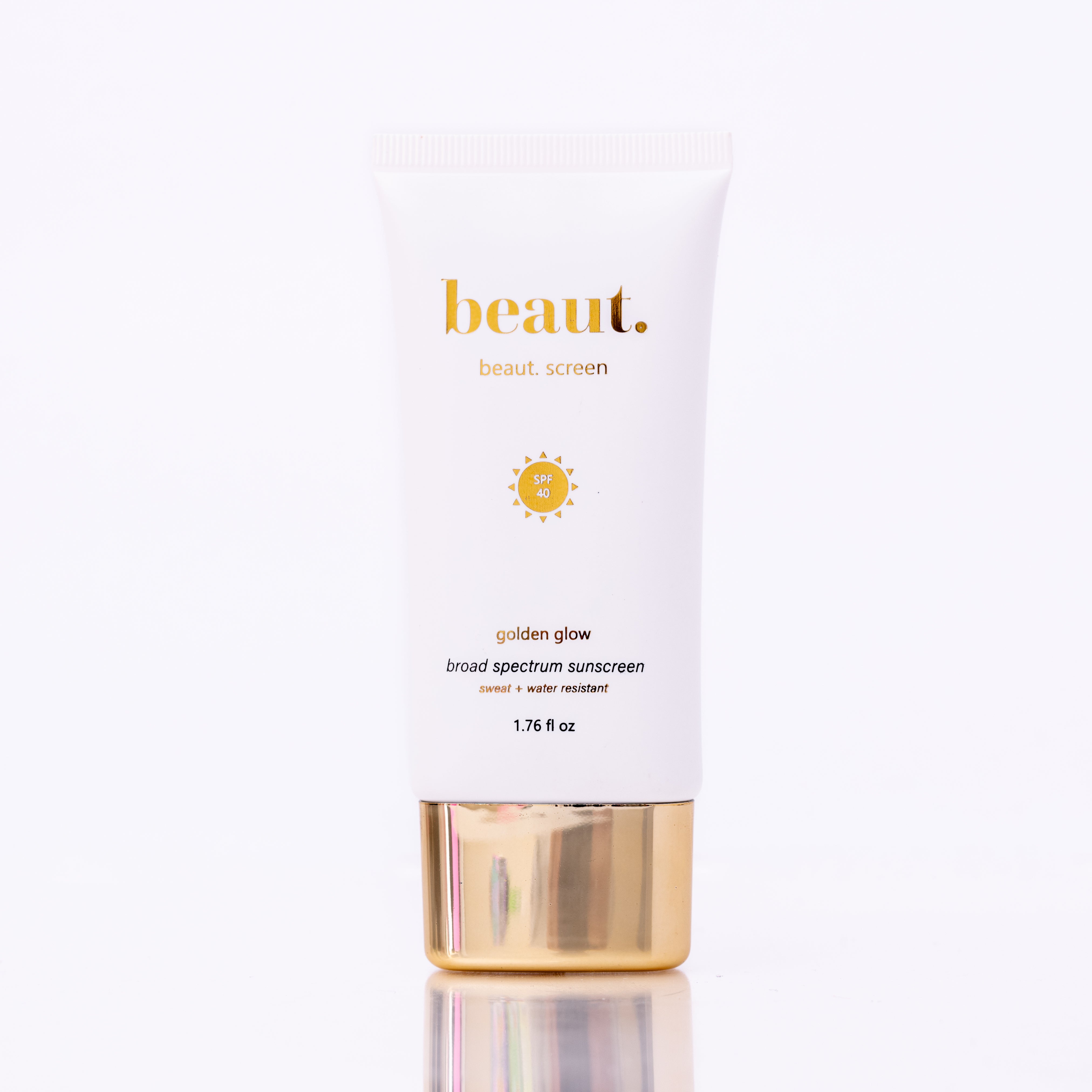Beaut.screen Golden Glow by beaut.beautyco. glowing facial mask with gold accents and luxurious packaging.