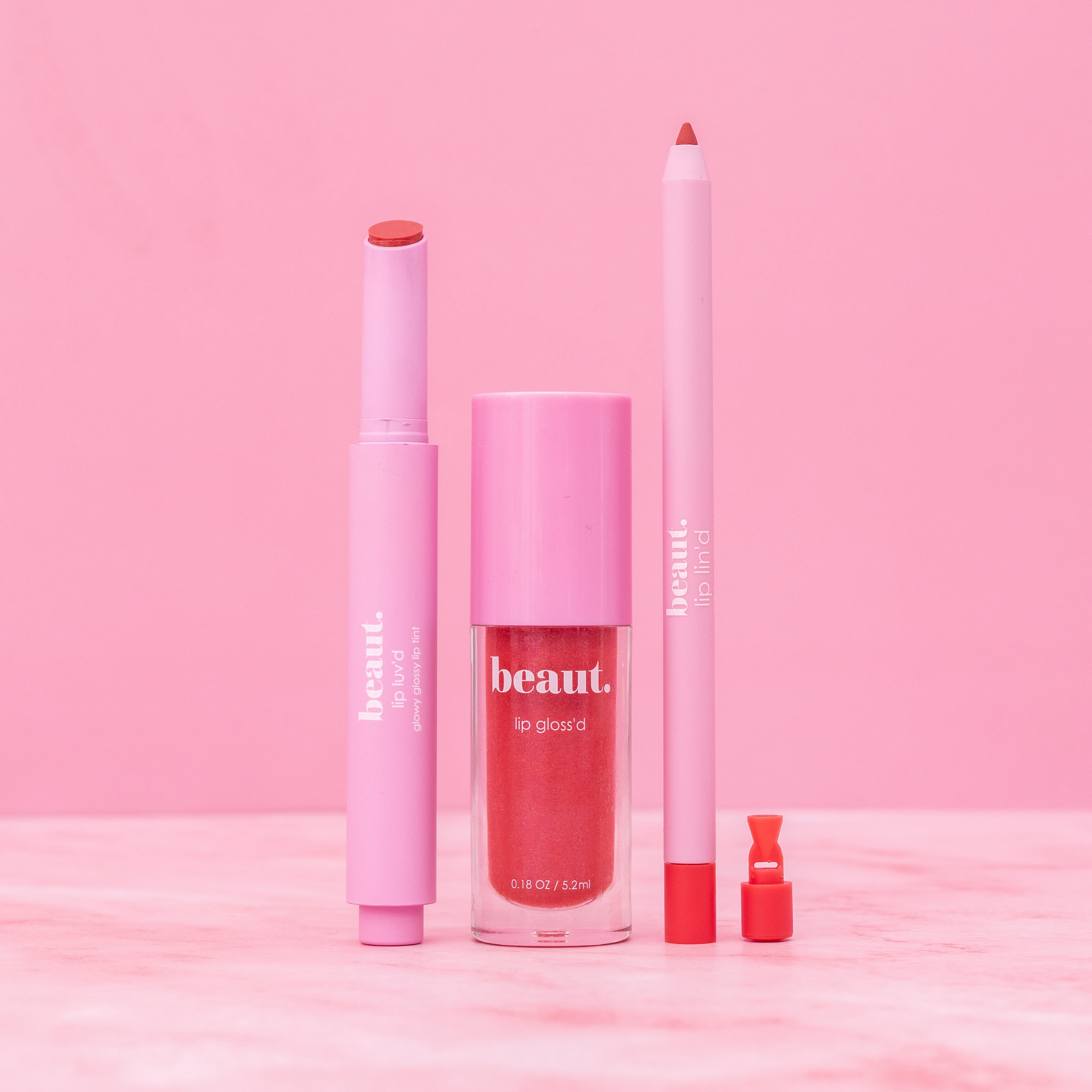 Beaut.beautyco spice lip liner in a natural beige shade, shown with the pencil and swatched on skin for precise lip definition.