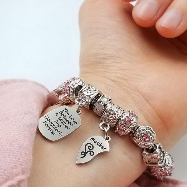 Beaded mother-daughter eternal love bracelets by Bella's Yard, featuring intertwined bead designs symbolizing lasting bond.