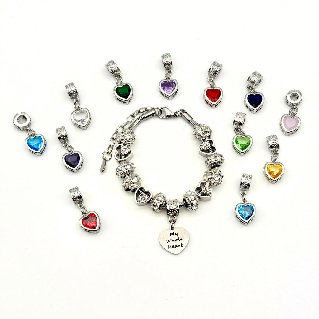 Bella's Yard My Whole Heart birthstone bracelet featuring colorful gemstones and a delicate chain for elegant wristwear.