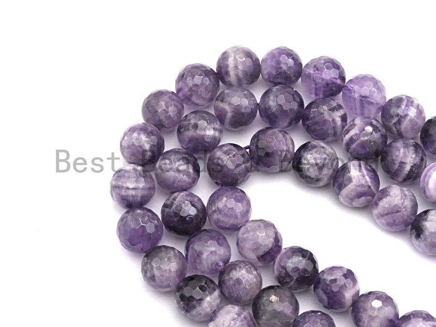High-quality natural dog teeth amethyst beads in 6mm, 8mm, and 10mm round faceted shapes from Bestbeads&Beyond.