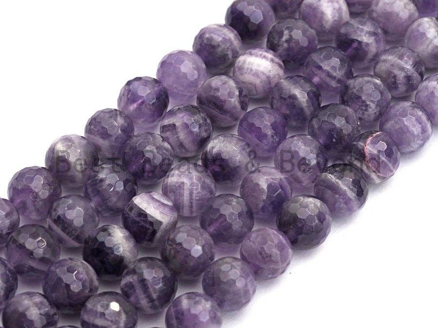 High-quality natural dog teeth amethyst beads in 6mm, 8mm, and 10mm round faceted shapes, from Bestbeads&Beyond.