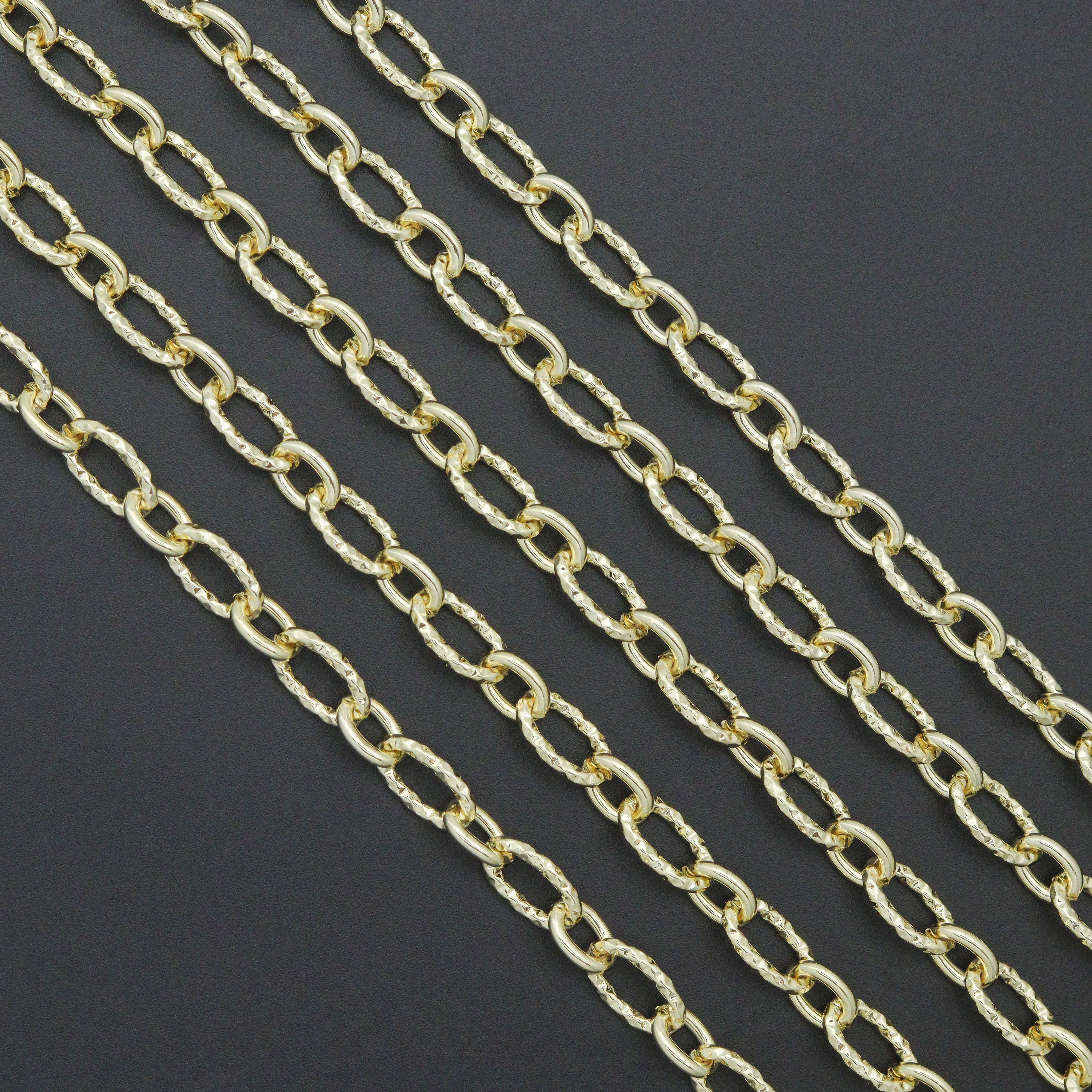Wholesale hammered oval link chain by Bestbeads&Beyond, showing close-up of textured metal jewelry chain.