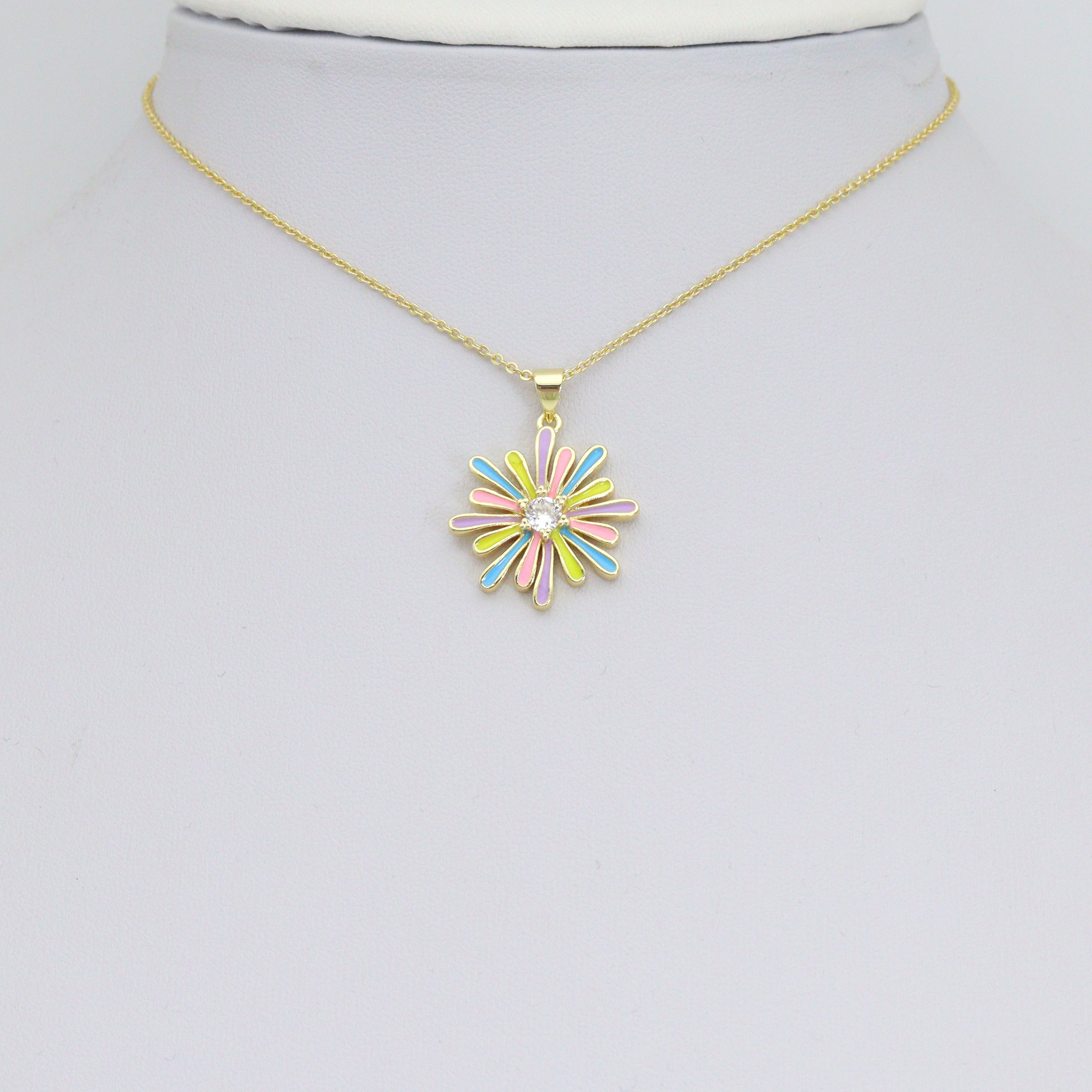 Colorful enamel flower charm for necklace and bracelet jewelry making, by Bestbeads&Beyond, in vibrant gold tones.