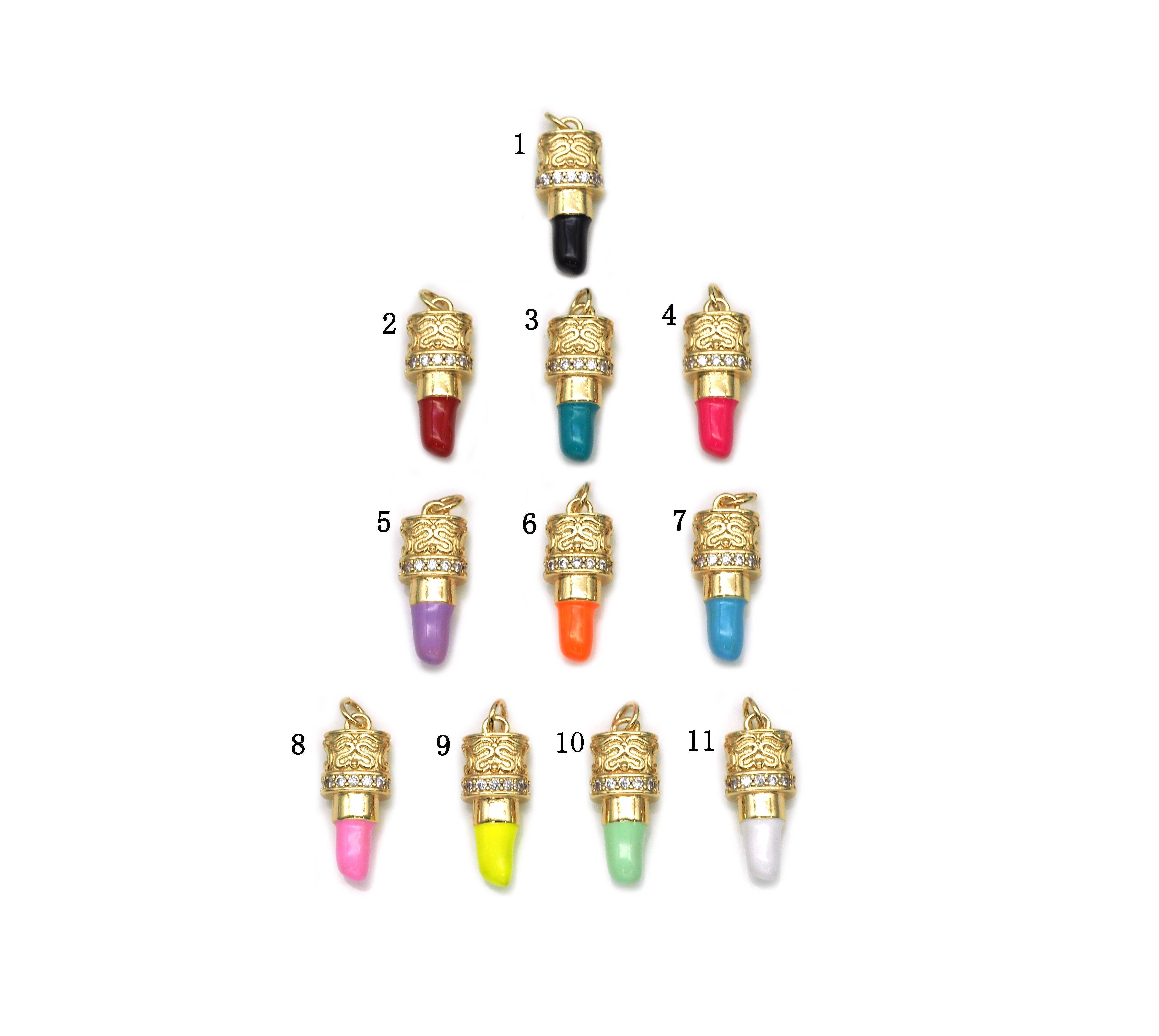 CZ Enamel Lipstick Pendant charm from Bestbeads&Beyond, featuring a black enamel and sparkling CZ details.