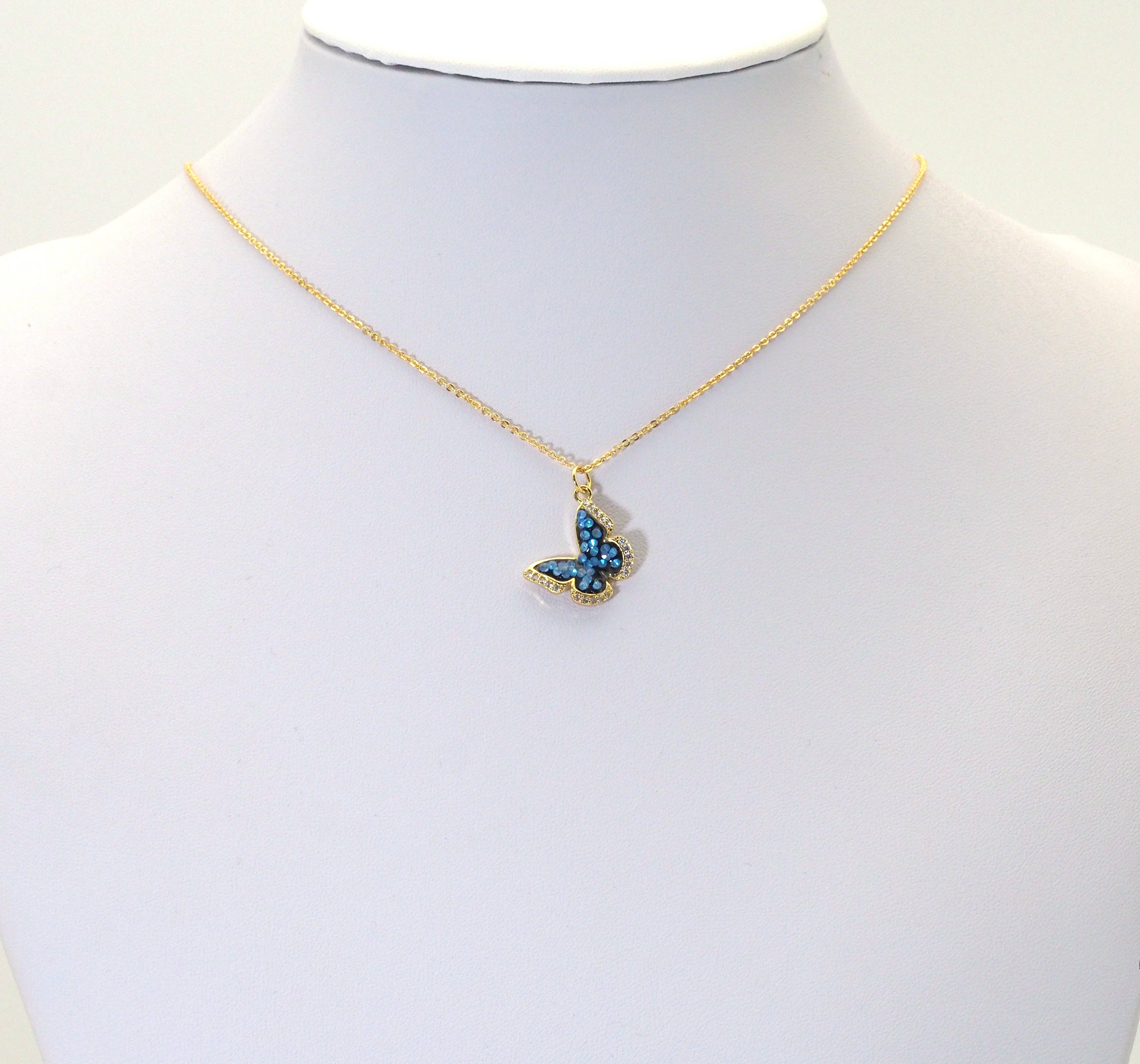 Dark blue Sparkle Micro Pave CZ Butterfly Charm by Bestbeads&Beyond, showcasing intricate pave design and elegant charm details.