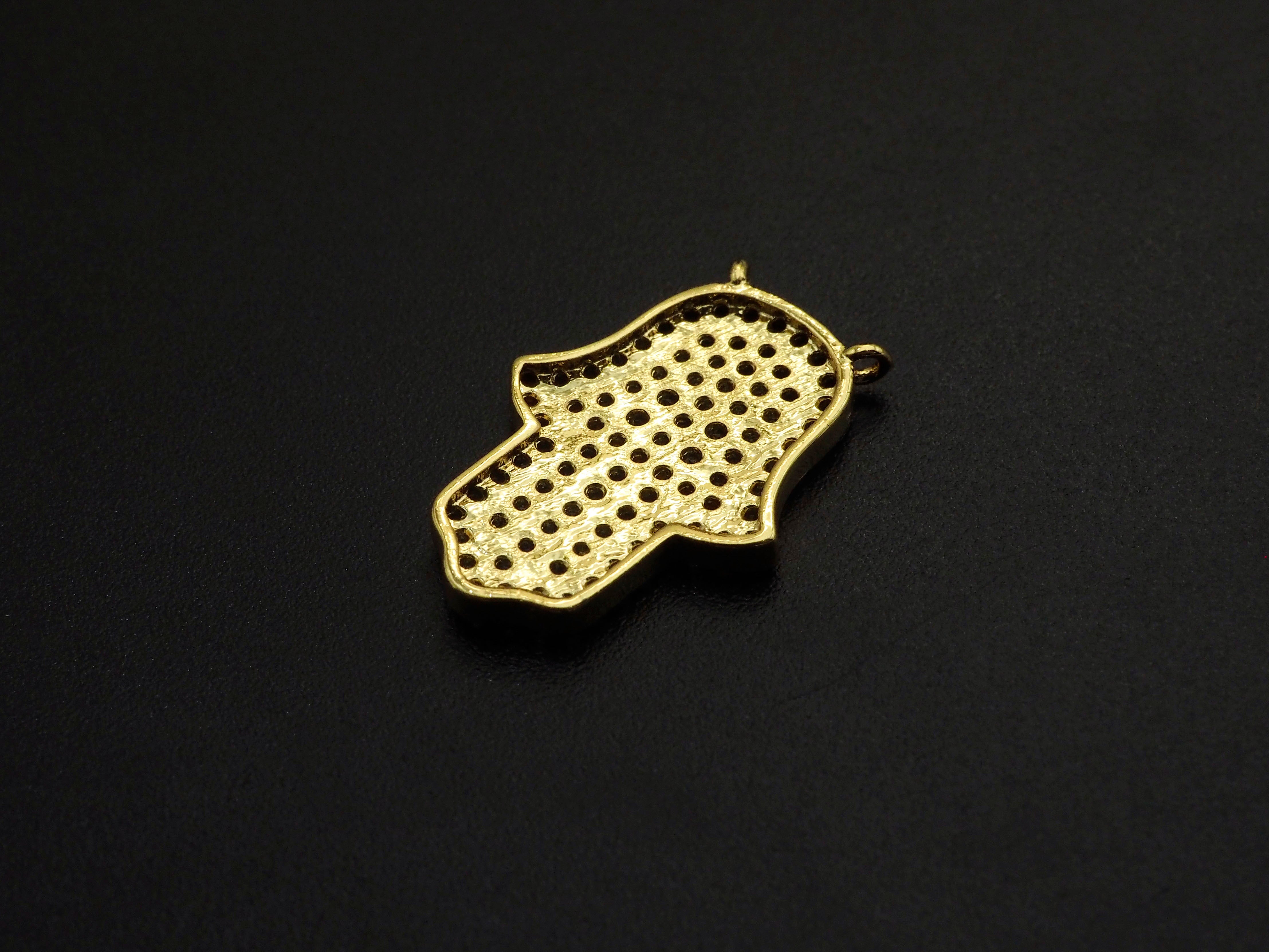 Colorful CZ micro pave Hamsa hand pendant, 14x21mm, with cubic zirconia stones, for necklace or bracelet charms.