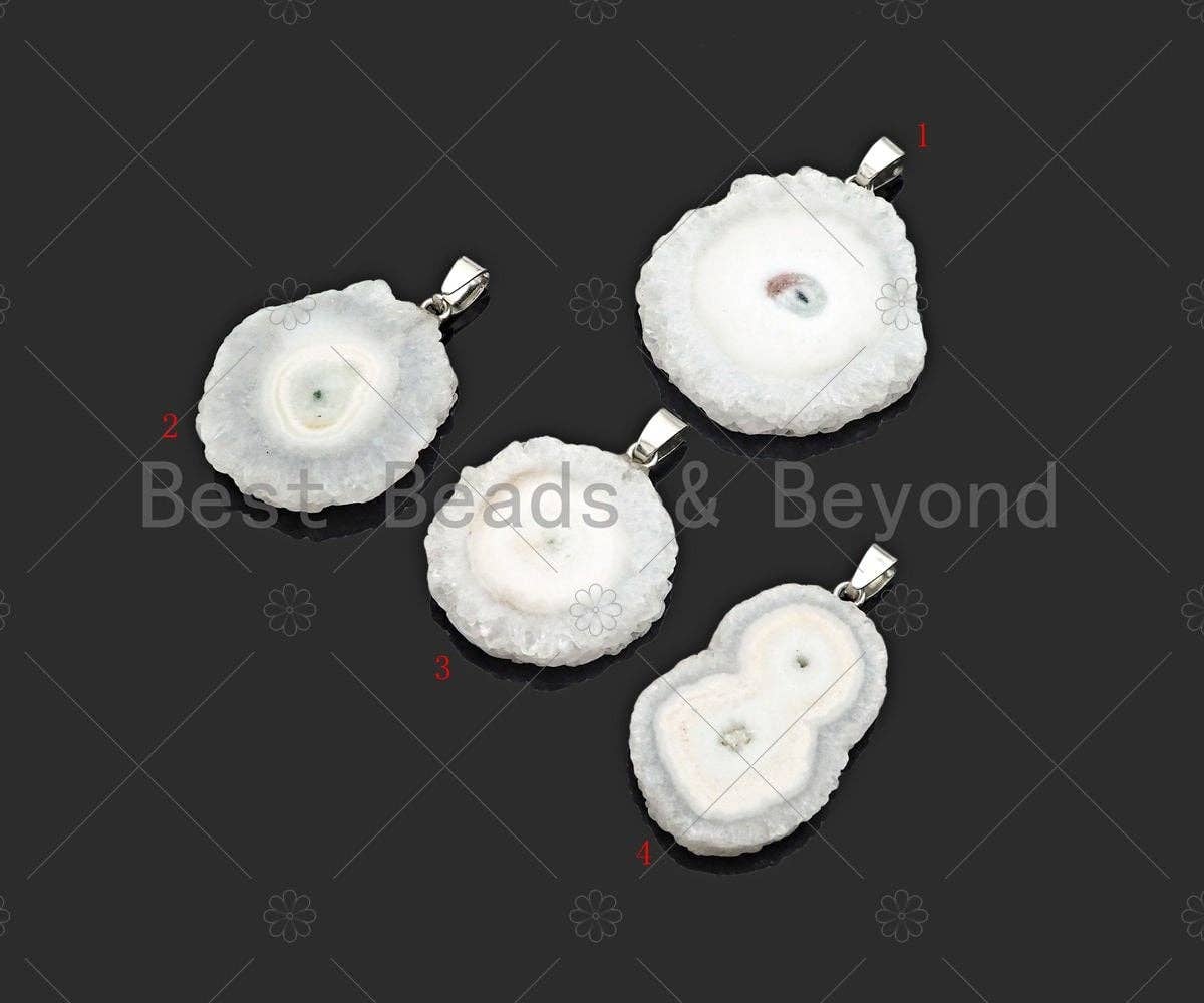 Natural druzy agate pendant, irregular white gemstone charm from Bestbeads&Beyond, 40mm with 28-36mm size range.
