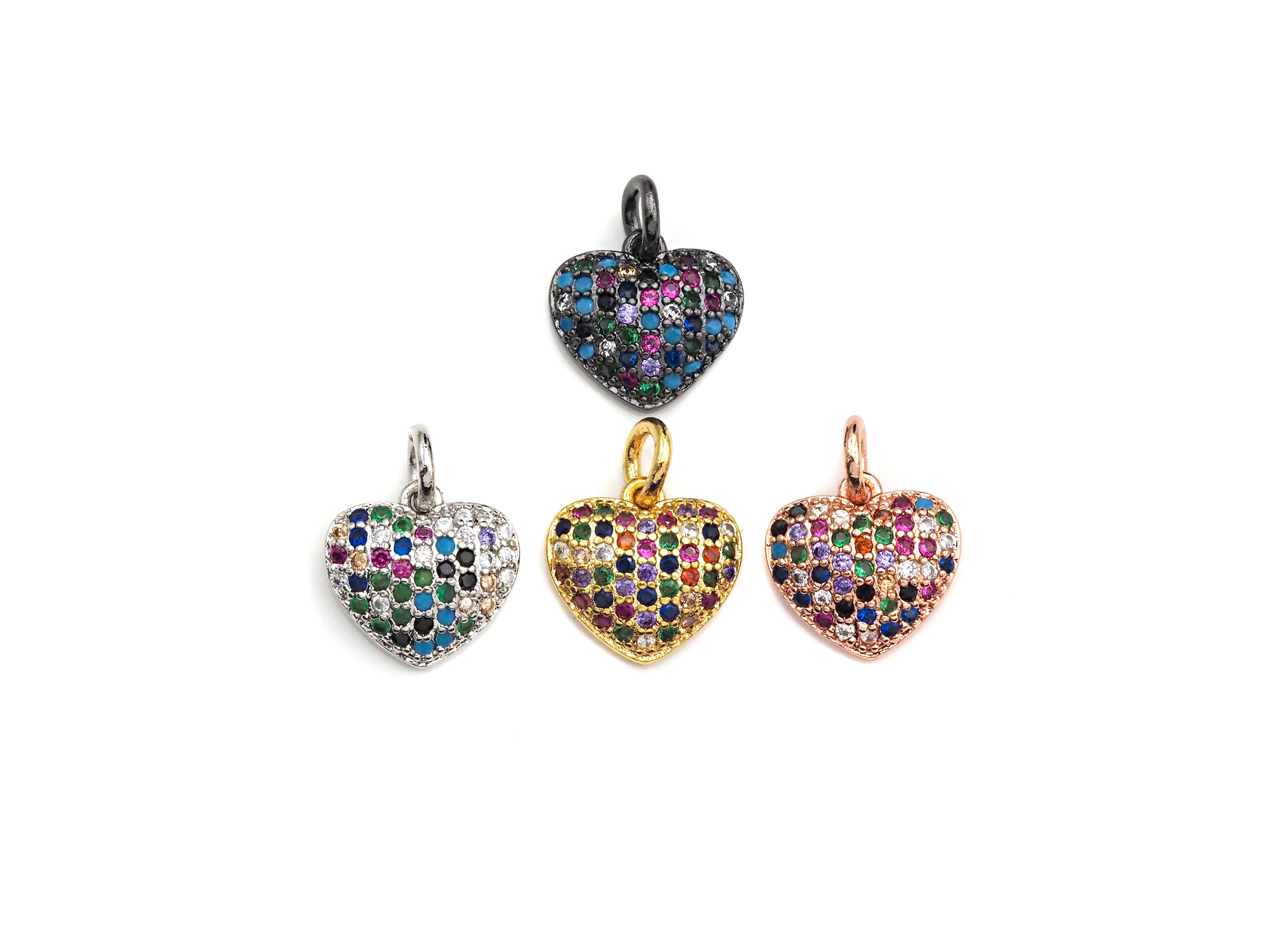 Clorful CZ Micro Pave Mini Heart Pendant in gold, rose gold, silver, or gunmetal plating, 10mm heart-shaped charm by Bestbeads&Beyond.