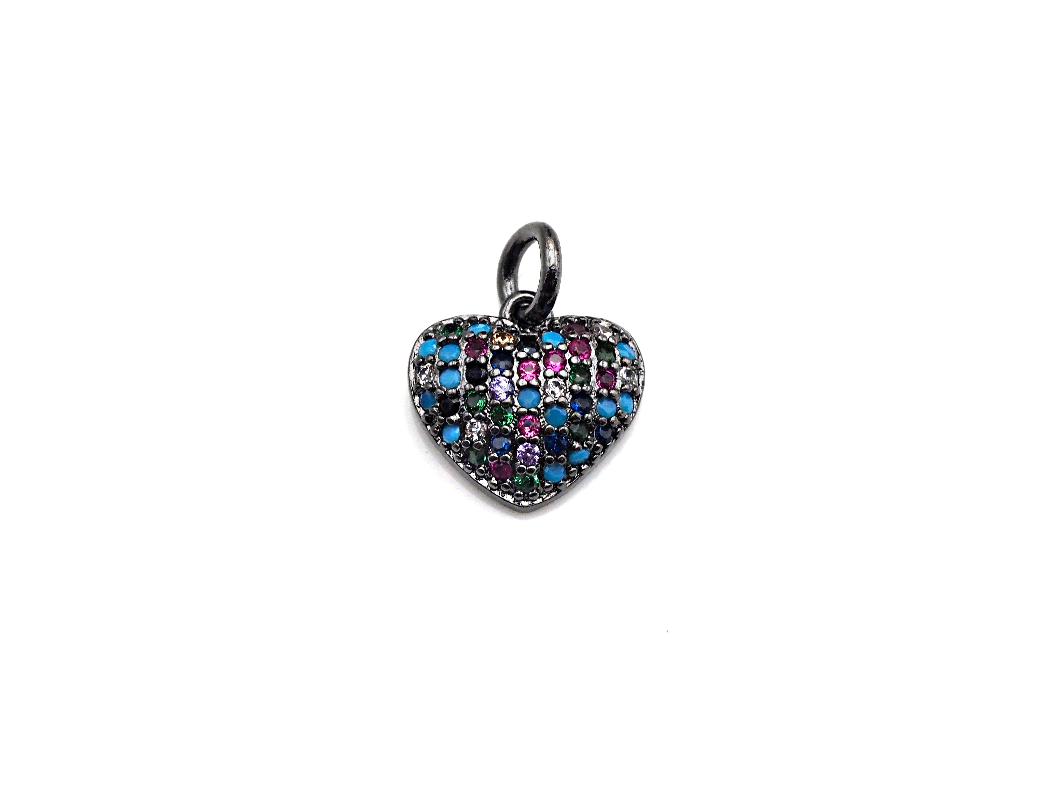 Gold, rose gold, silver, or gunmetal plated mini heart pendant with colorful CZ micro pave, 10mm size, from Bestbeads&Beyond.