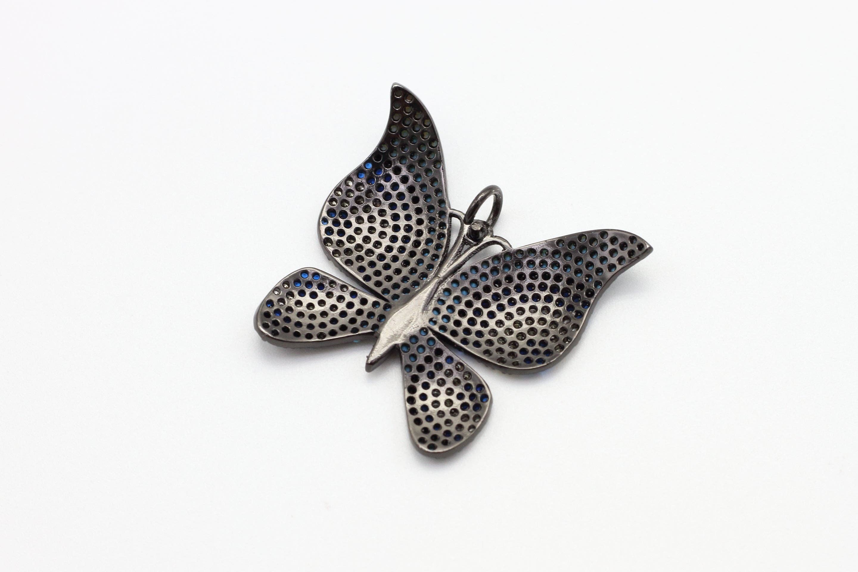 Colorful CZ butterfly pendant featuring sparkling micro pave zirconia, ideal as a charming Turkish style necklace charm.