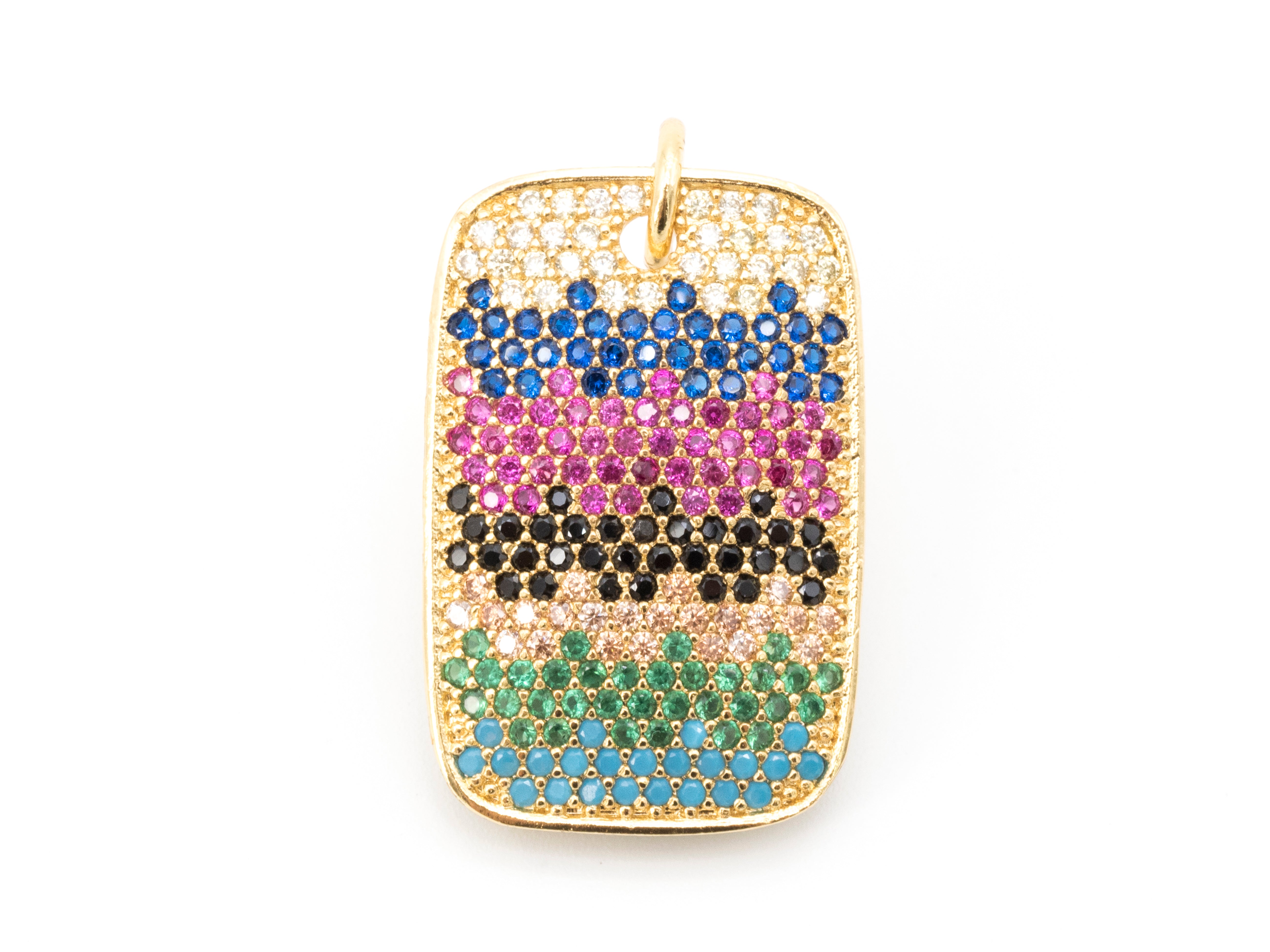 Cubic Zirconia CZ Micro Pave Mixed Color Rectangular Pendant Charm, 28x17mm, in black and multicolor for jewelry making.