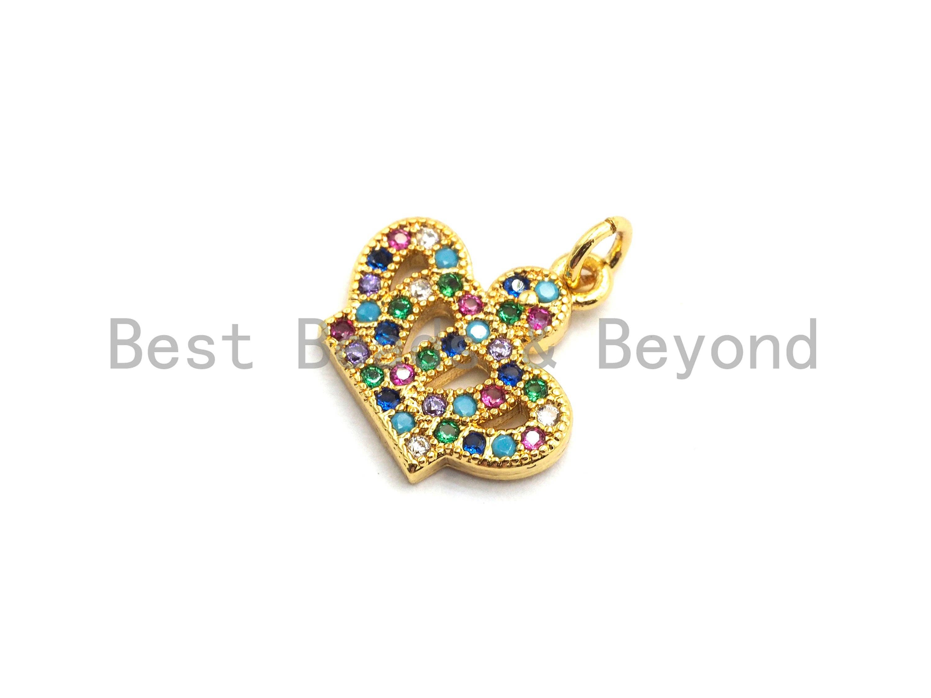 Colorful micro pave crown pendant by Bestbeads&Beyond, gold-plated crown-shaped charm, 15x13mm, perfect for jewelry making.