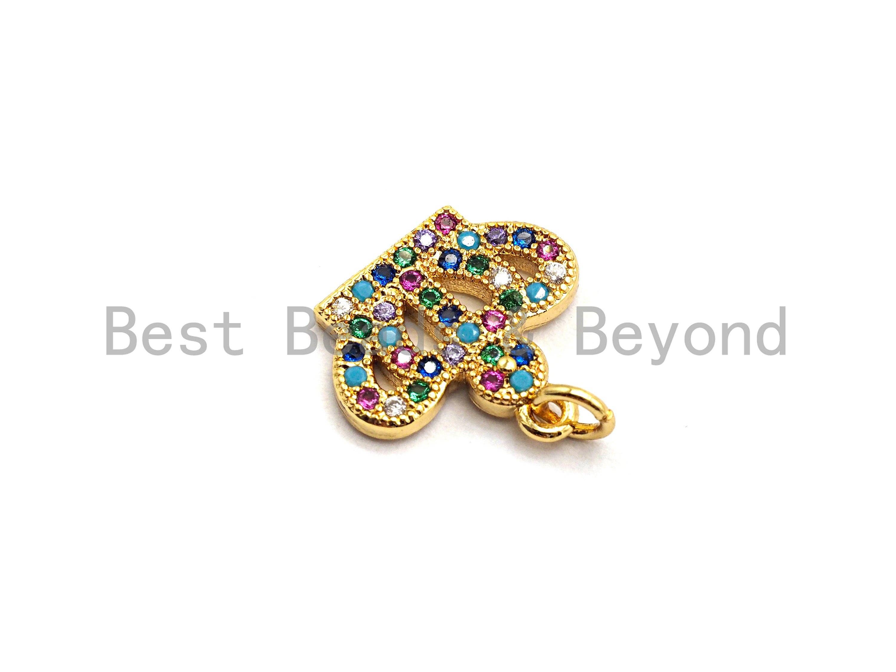 Colorful micro pave crown pendant by Bestbeads&Beyond, gold-plated crown-shaped charm, 15x13mm jewelry accessory