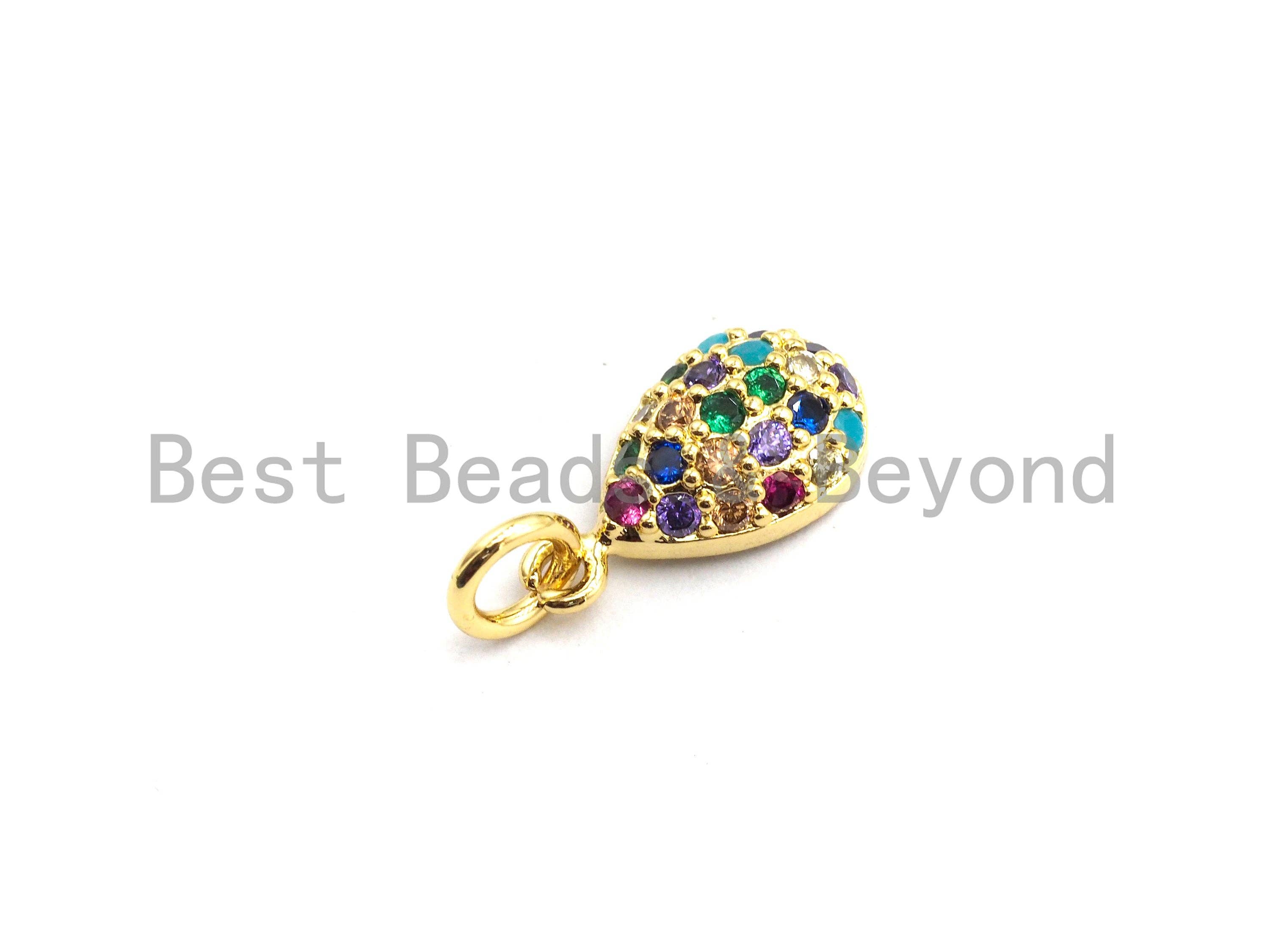 Colorful micro pave teardrop pendant in gold plating, 7x13mm, featuring sparkling CZ stones, from Bestbeads&Beyond.
