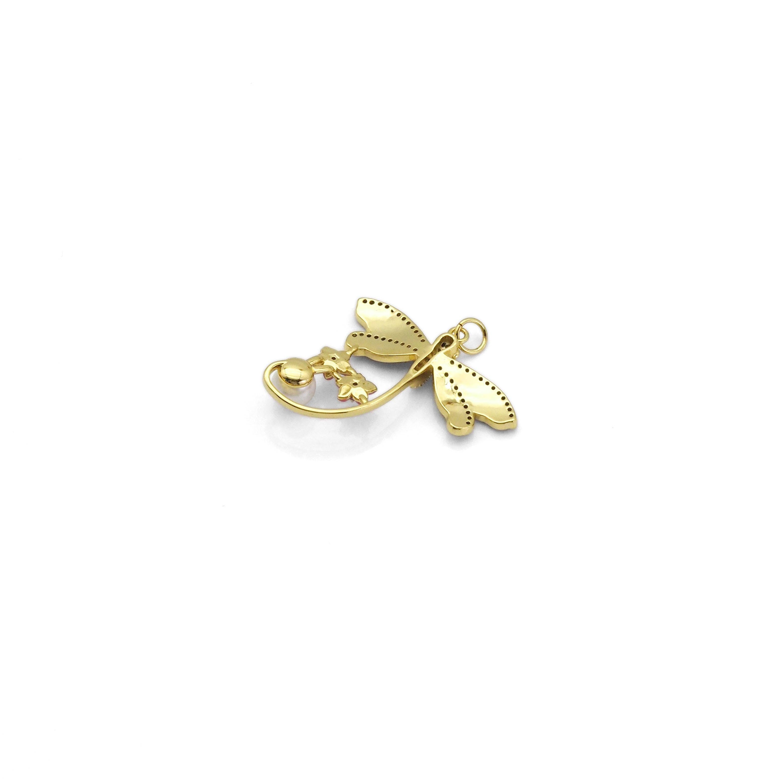 Enamel dragonfly pendant with pearl star charm, Bestbeads & Beyond individual jewelry charm featuring colorful enamel and delicate design.