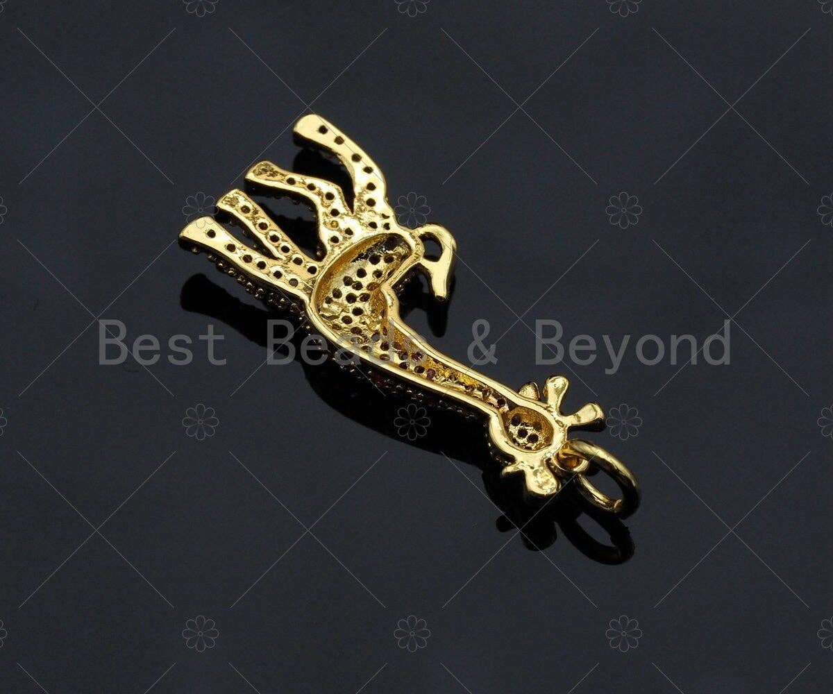 Fuchsia CZ micro pave giraffe charm for necklace or bracelet, cubic zirconia animal pendant, 14x30mm, from Bestbeads&Beyond.