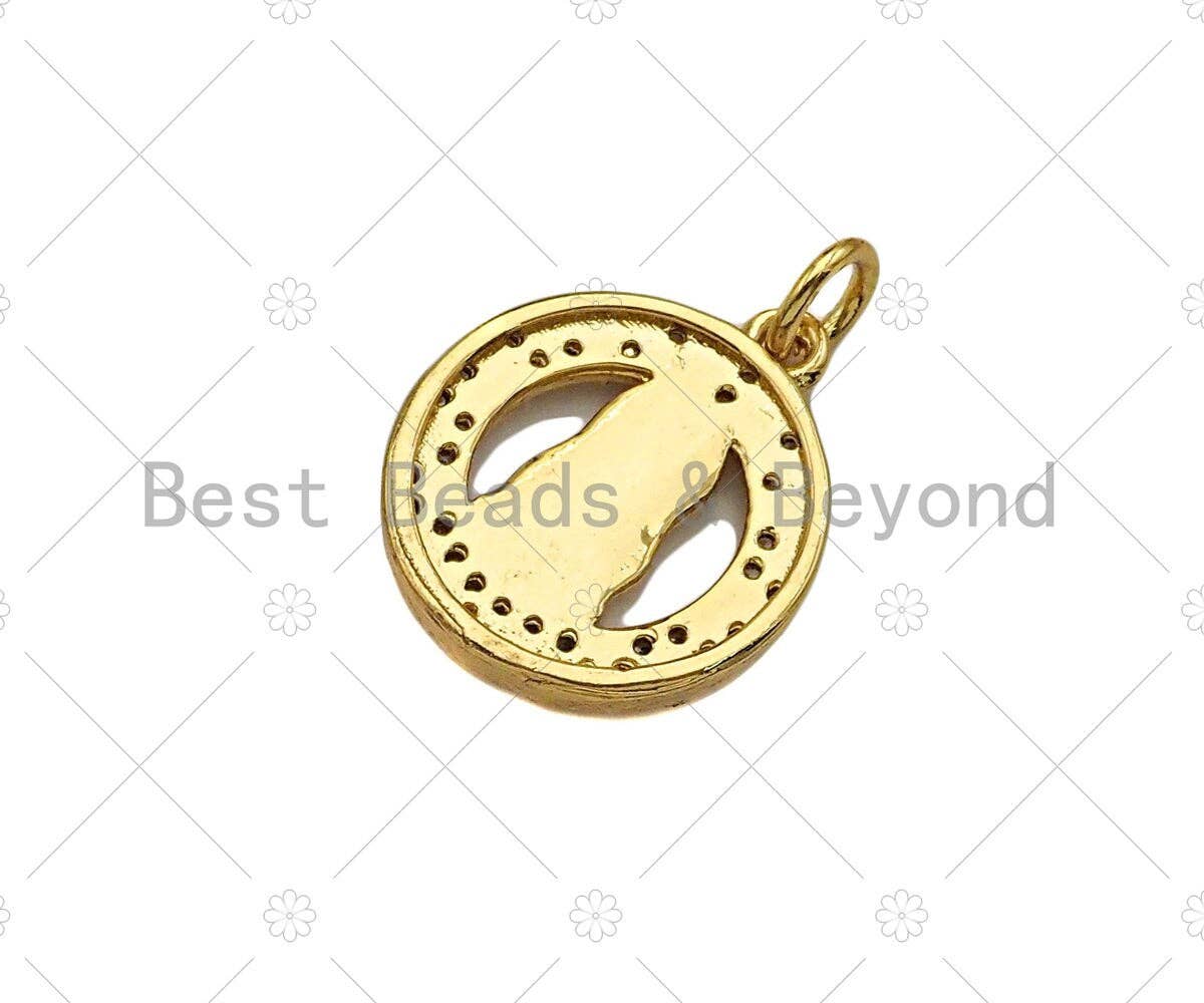 Gold-filled Virgin Mary pendant with CZ micro pave on garland shape, 15x18mm, perfect for necklaces or bracelets.