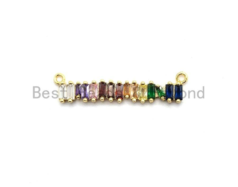 Colorful CZ Micro Pave Long Bar Pendant for Necklace, gold-tone with vibrant CZ beads, 6x35mm, from Bestbeads&Beyond.