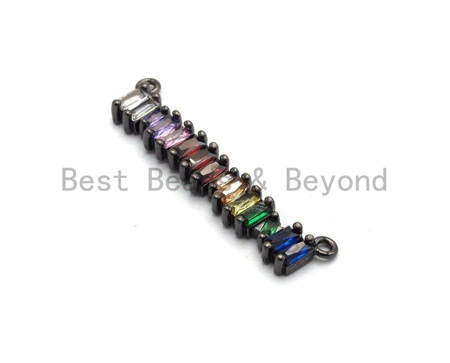Colorful CZ Micro Pave Long Bar Pendant for necklace with vibrant beads and gold finish, measuring 6x35mm.