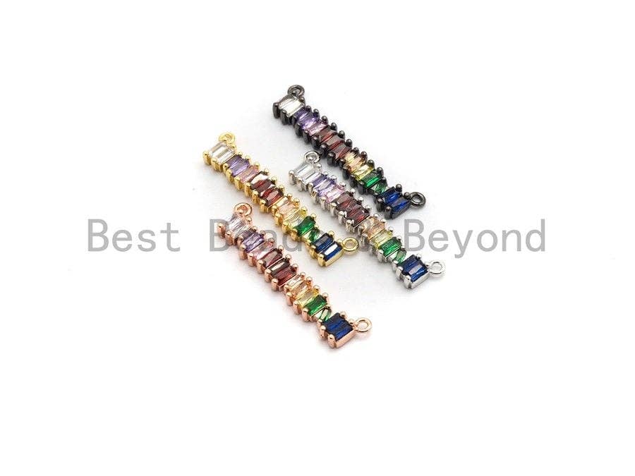 Colorful CZ Micro Pave Long Bar Pendant for necklace, gold-tone, 6x35mm with vibrant CZ beads and micro pave details.