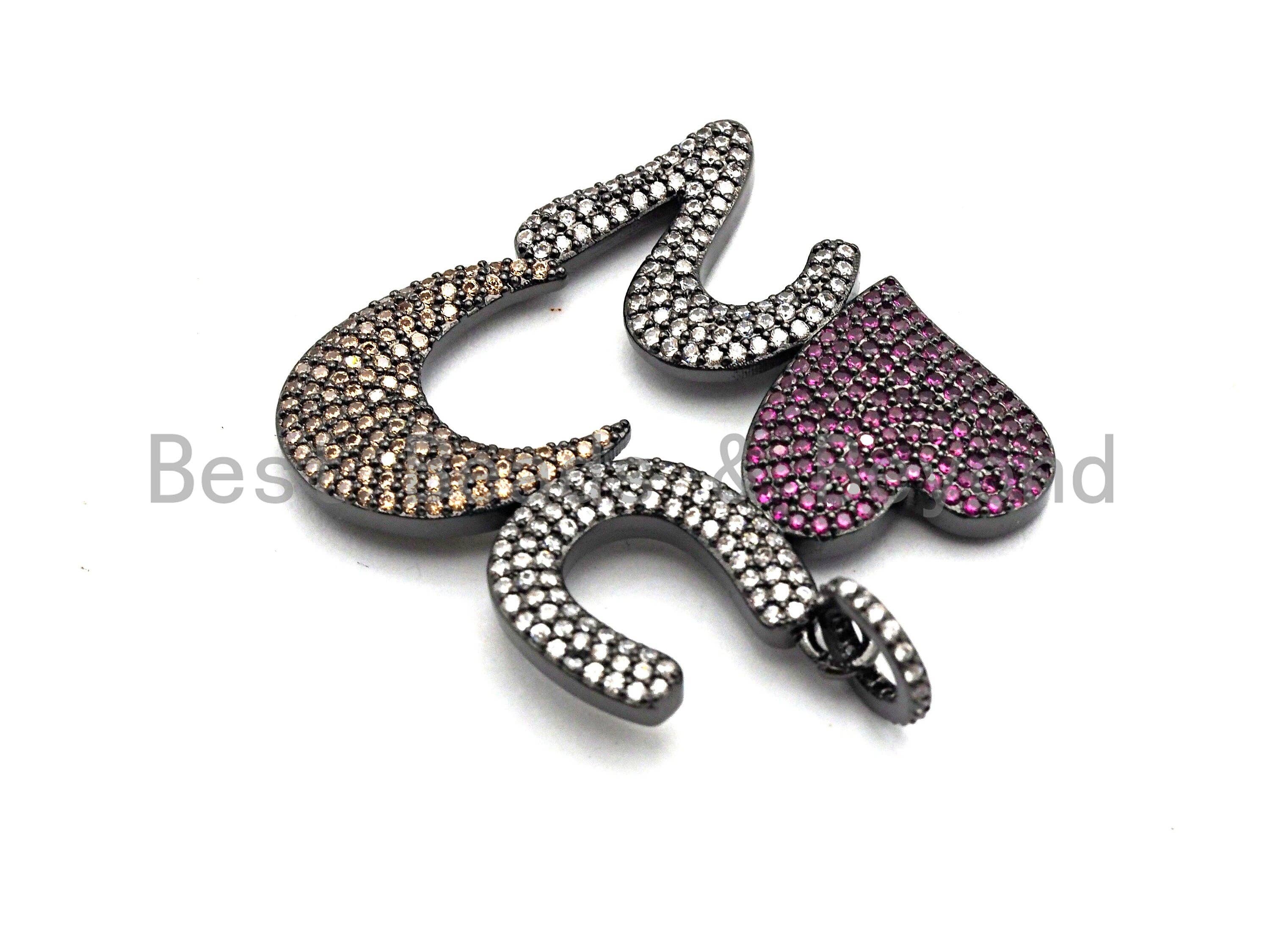 Fuchsia CZ "Love U to the Moon" pendant by Bestbeads & Beyond, 34x35mm gold, rose gold, silver, or gunmetal charm with love design.