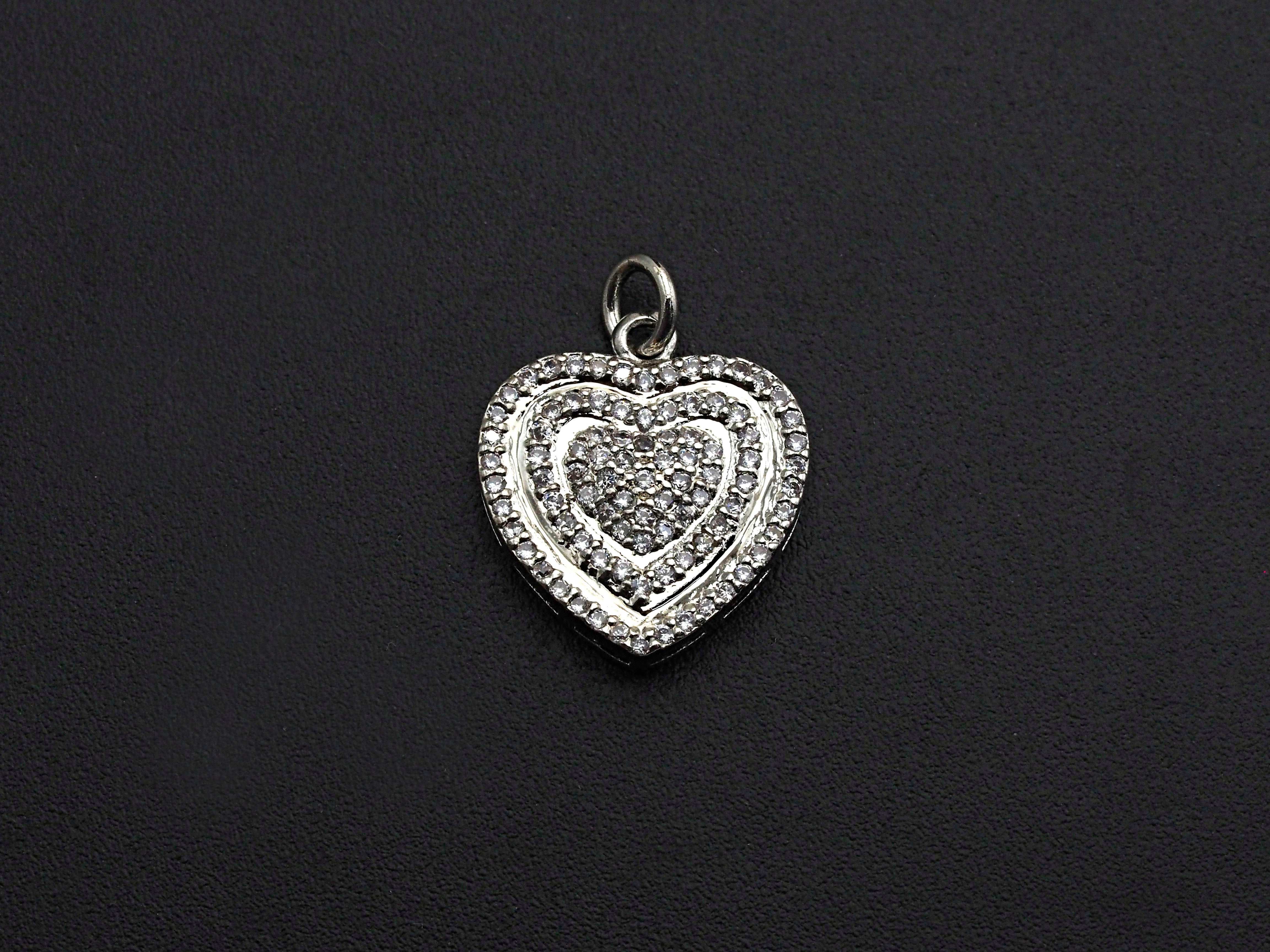Gold CZ micro pave circled heart-shaped pendant charm, 15x22mm, Bestbeads&Beyond, featuring cubic zirconia details.