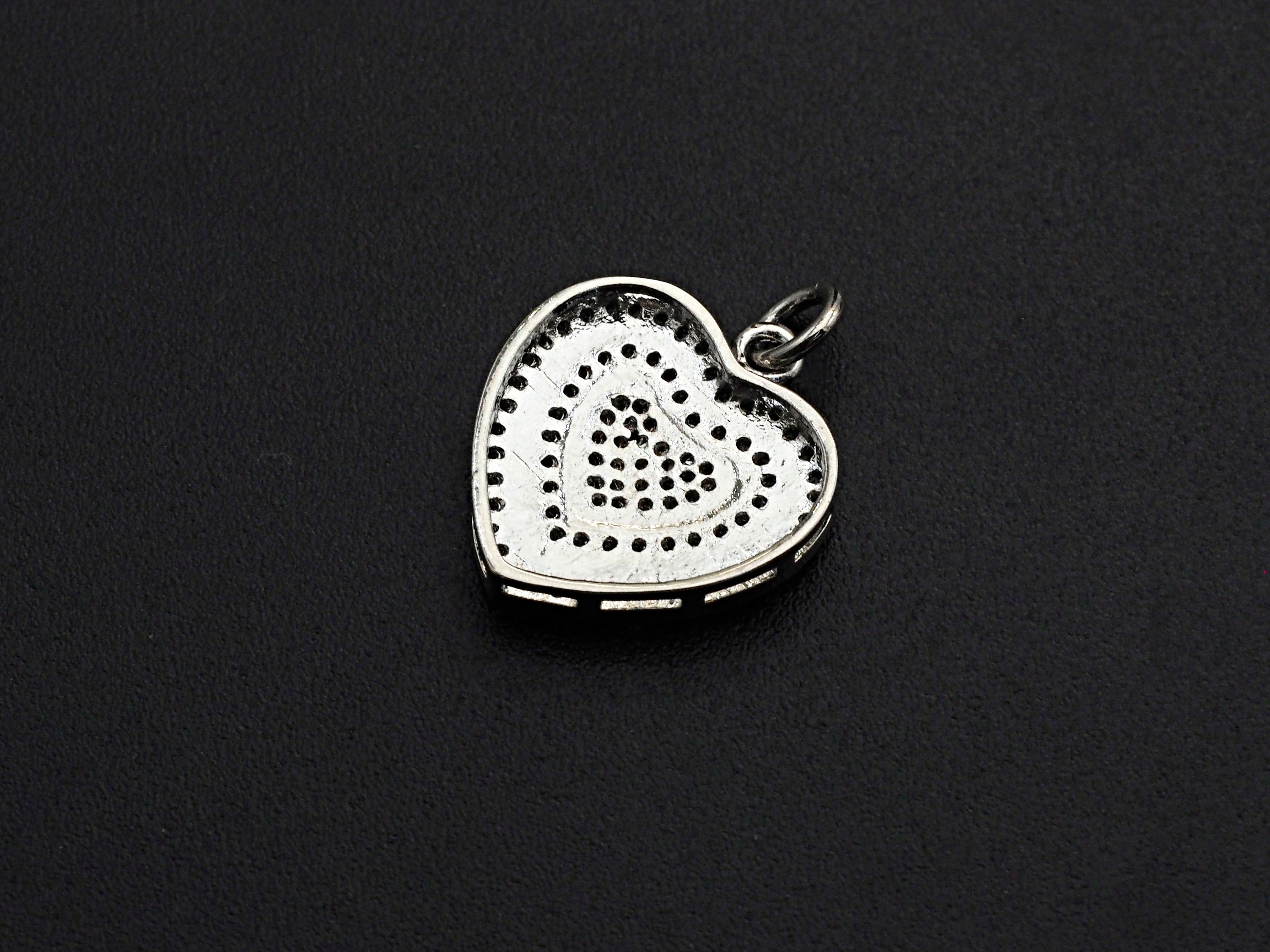 Gold CZ Micro Pave Heart Pendant Charm, 15x22mm, Bestbeads&Beyond, featuring cubic zirconia in a circled heart shape.