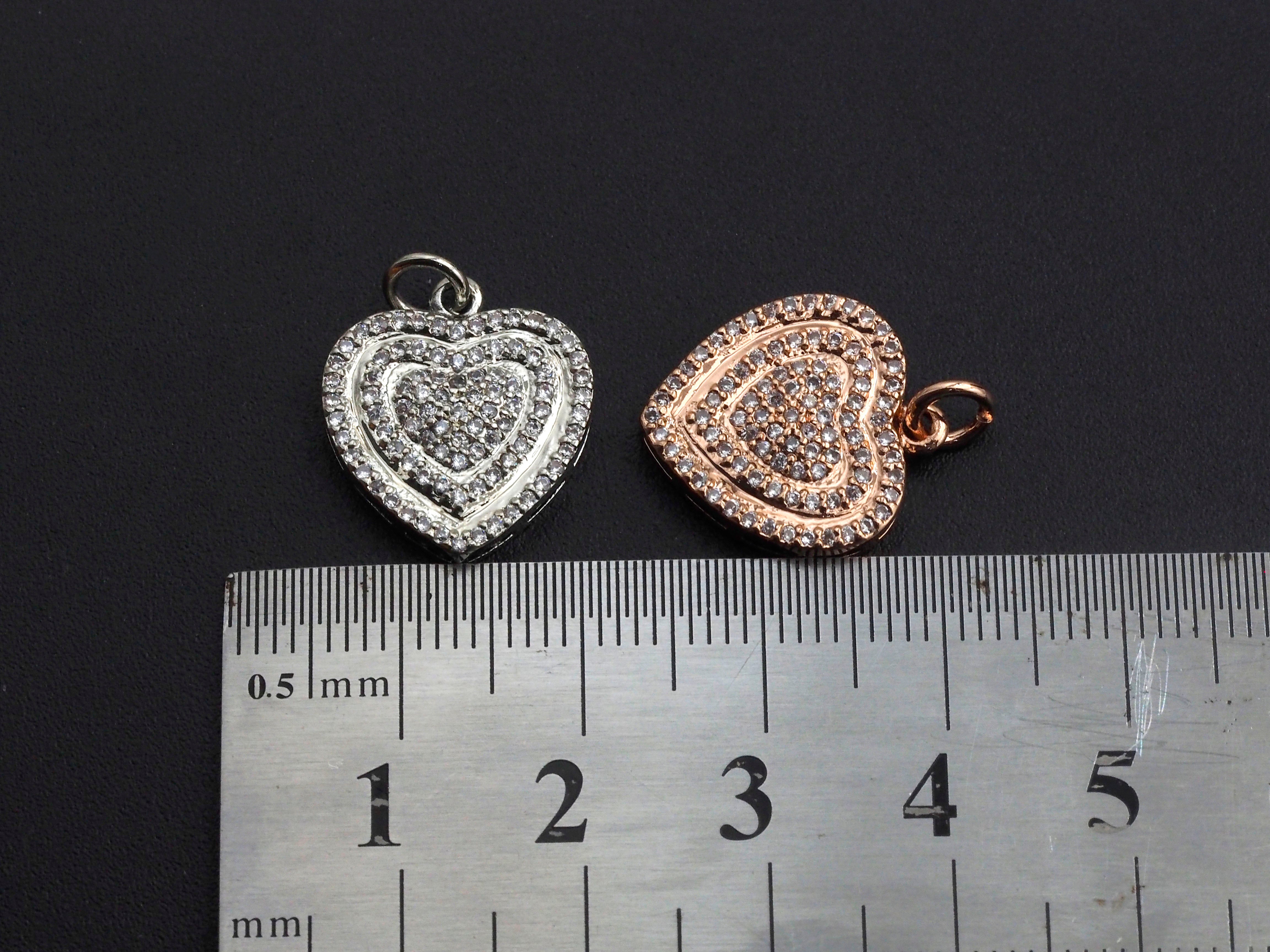 Gold CZ micro pave heart-shaped pendant charm, 15x22mm, from Bestbeads & Beyond, featuring cubic zirconia accents.