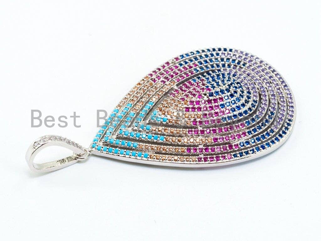 CZ Micro Pave Mixed Color Teardrop Pendant by Bestbeads&Beyond in gold, silver, or rose gold finish with cubic zirconia details.