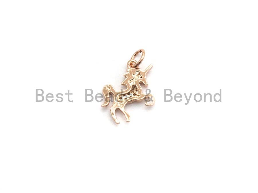Gold CZ micro pave unicorn pendant charm for necklace or bracelet, 12x14mm, cubic zirconia, kids jewelry, Bestbeads&Beyond.