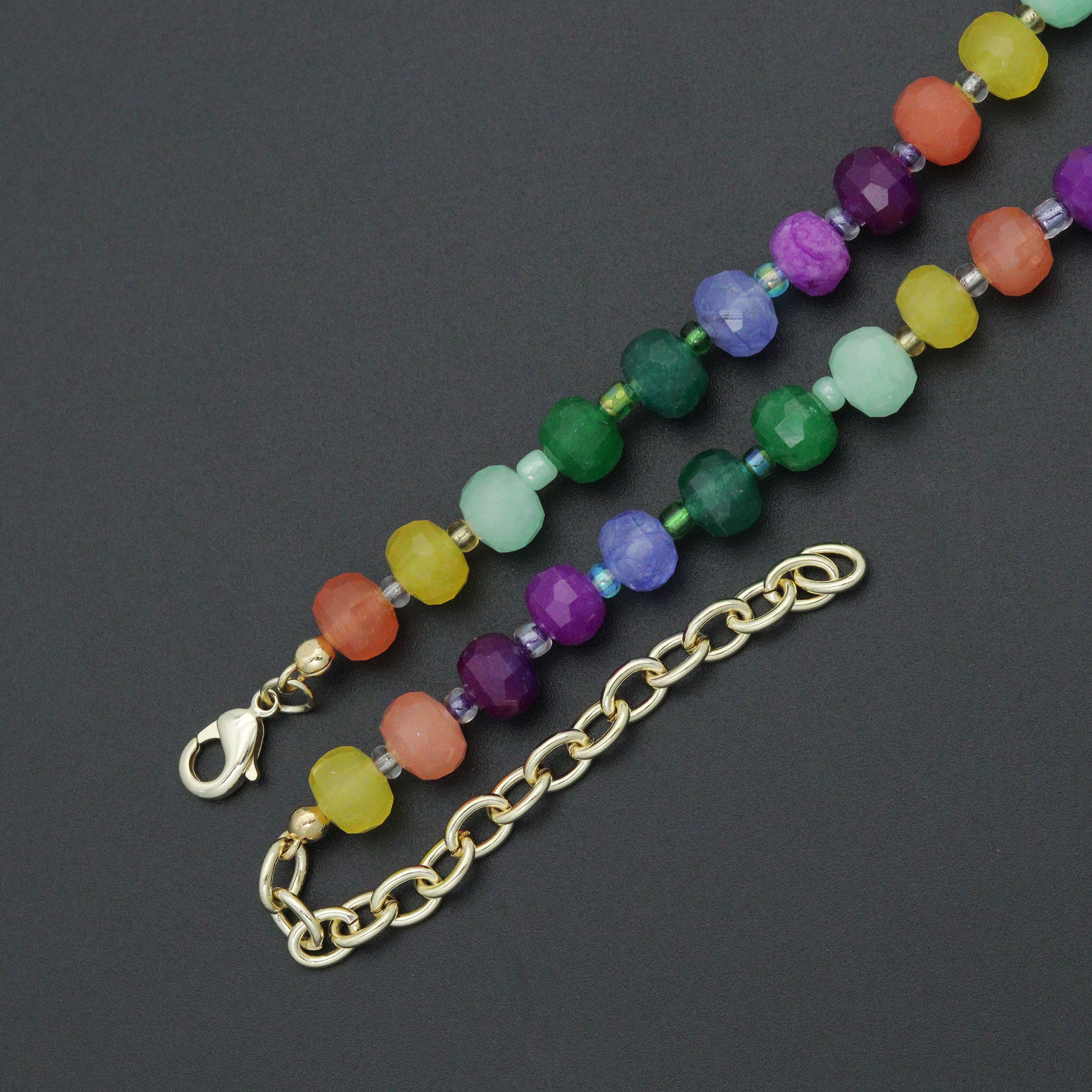 Colorful jade beads jewelry set featuring an adjustable necklace and bracelet by Bestbeads&Beyond with vibrant gemstone accents.