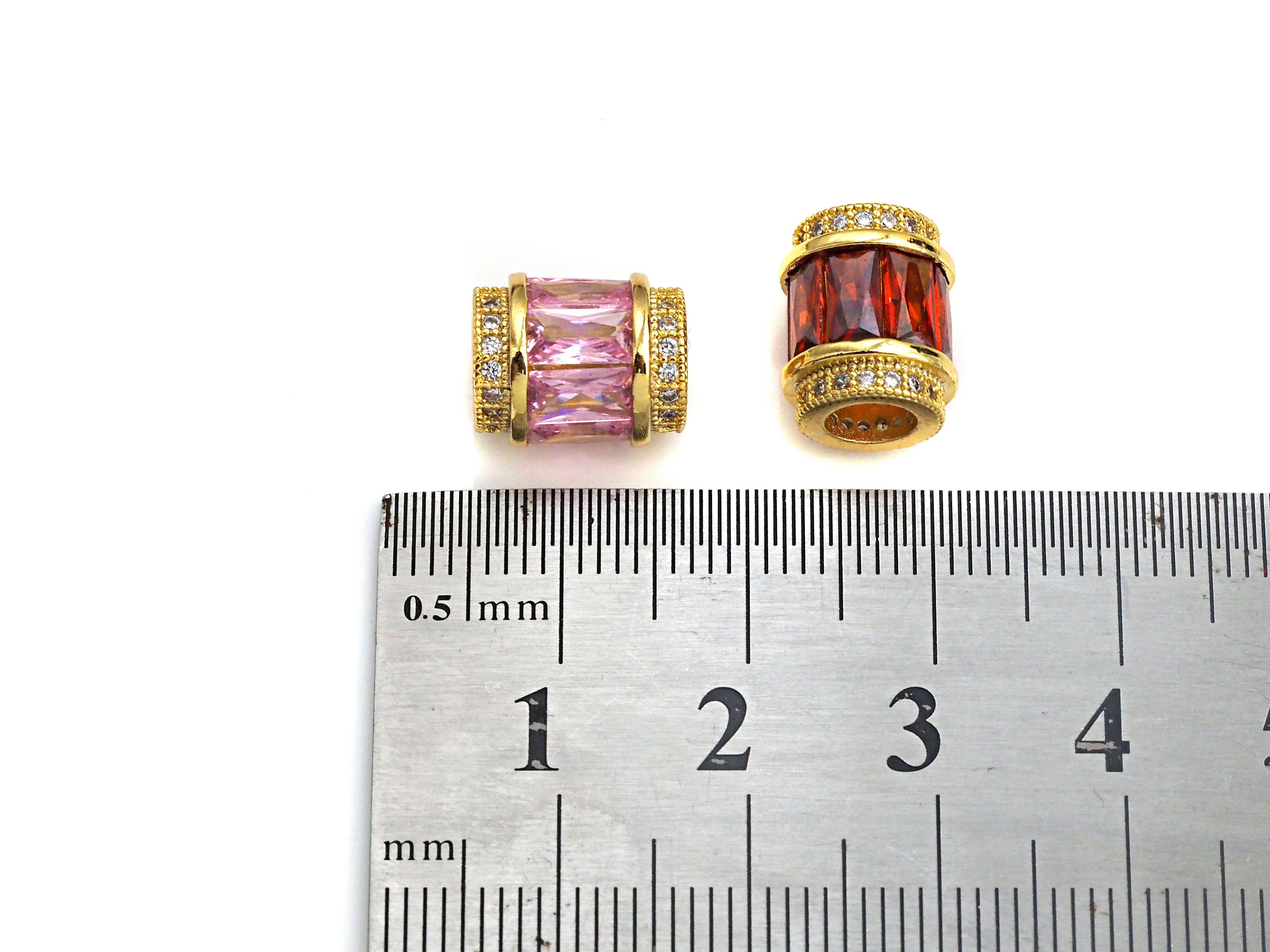 Pink cubic zirconia large hole drum spacer beads, 10x12mm, Bestbeads&Beyond, for jewelry making, with micro pave design.