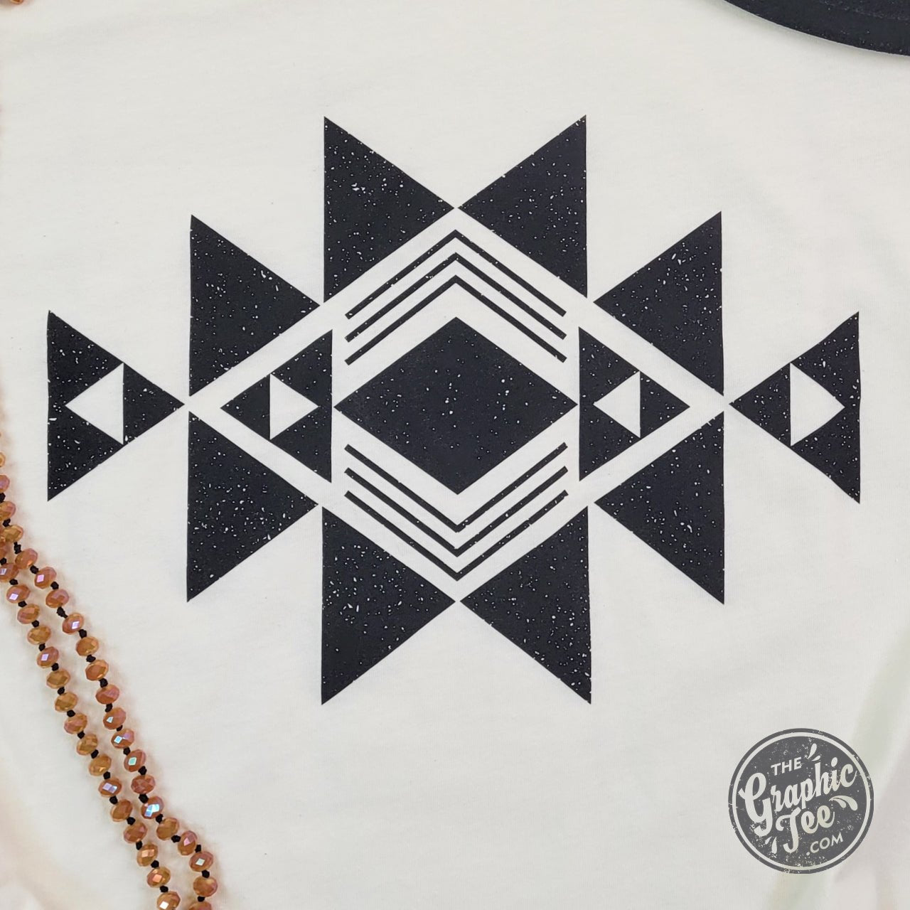 Black Heather Short Sleeve Graphic Tee with quilt pattern design by The Graphic Tee, casual and comfortable for everyday wear.