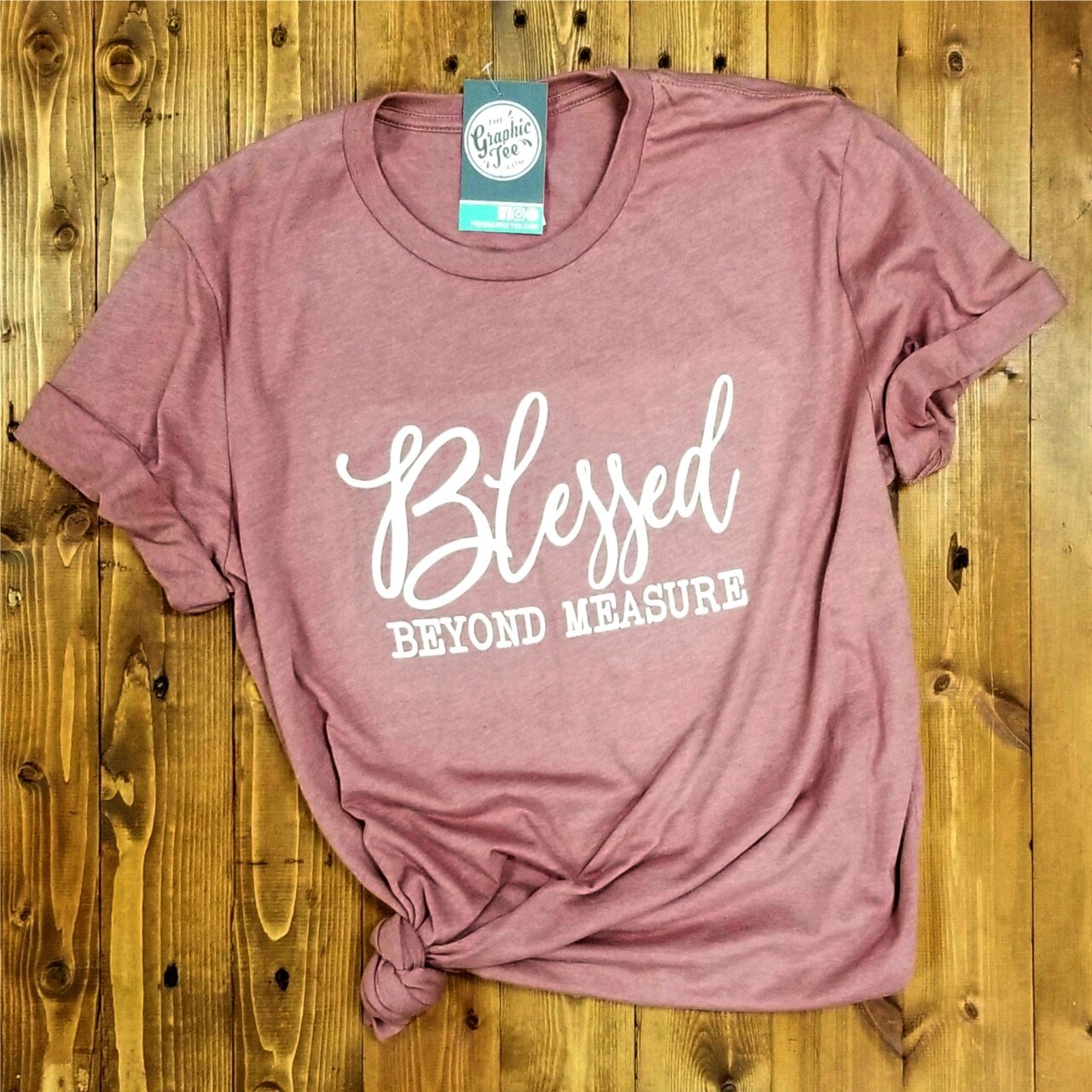 Heather mauve Blessed Beyond Measure SS graphic tee from The Graphic Tee, featuring a stylish design on a casual short-sleeve shirt.