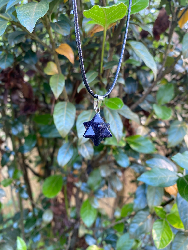 Blue Goldstone Merkaba Corded Necklace - Practical Magic Store