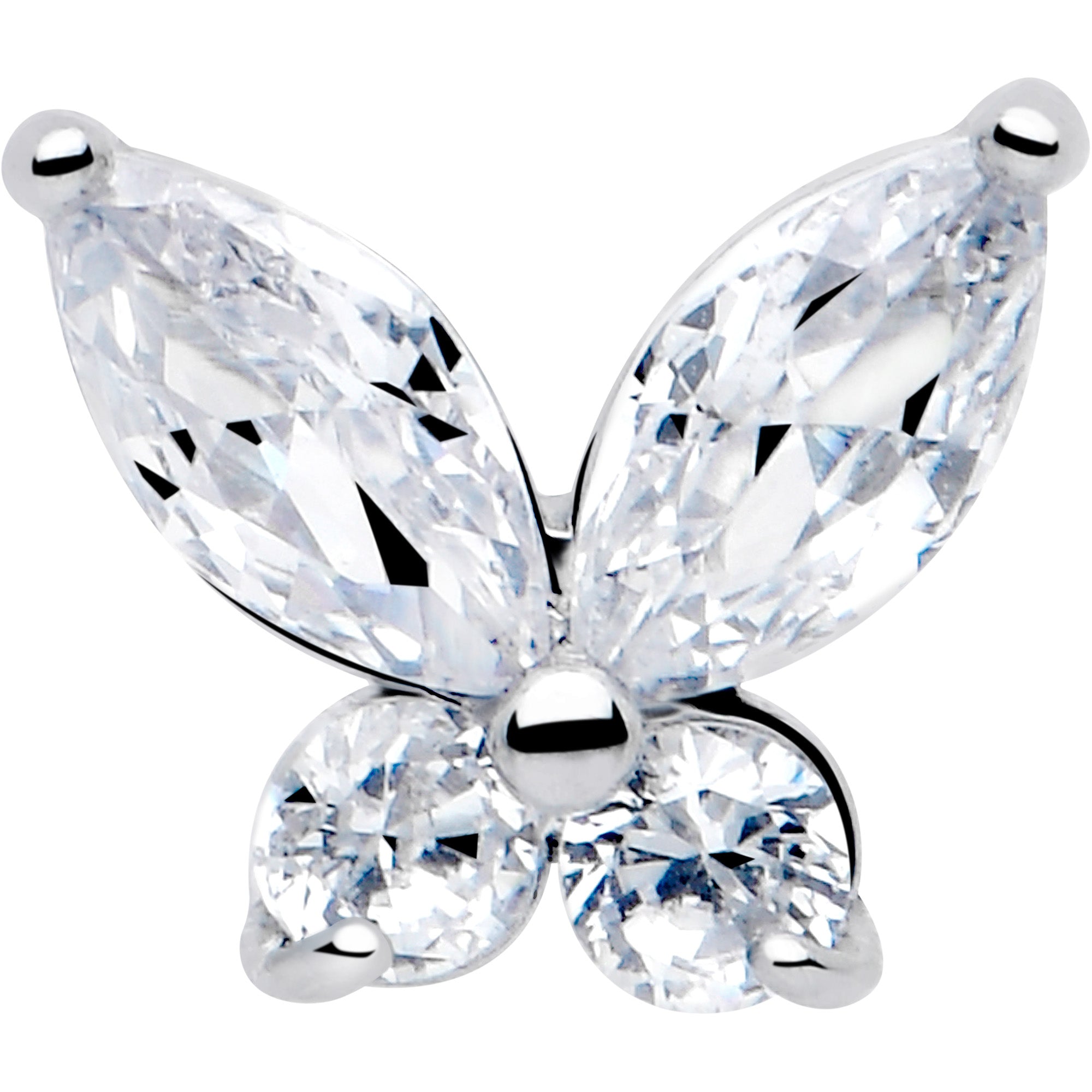 Clear CZ gem open wing butterfly barbell tongue ring for piercing, featuring a sleek design and sparkling gemstone from BodyCandy.