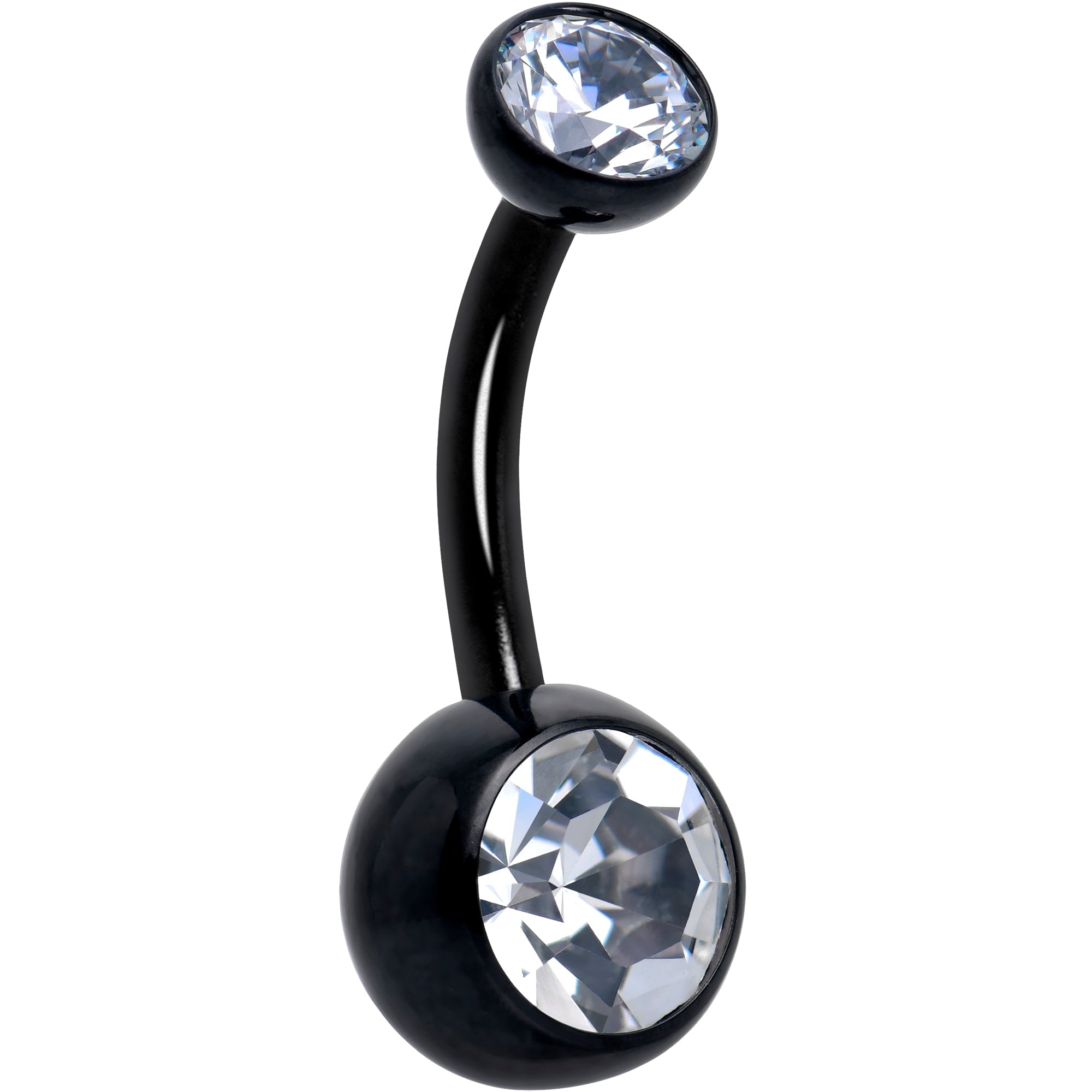 Double CZ implant-grade titanium threadless bezel belly ring by BodyCandy, featuring a sleek push-in design and sparkling stone accents.