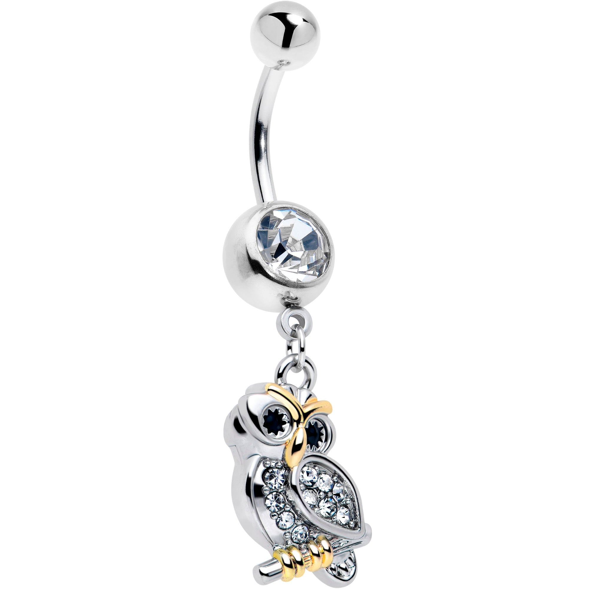 Clear gem evening owl dangle belly ring by BodyCandy, featuring a sparkling owl pendant on a silver-tone belly ring.