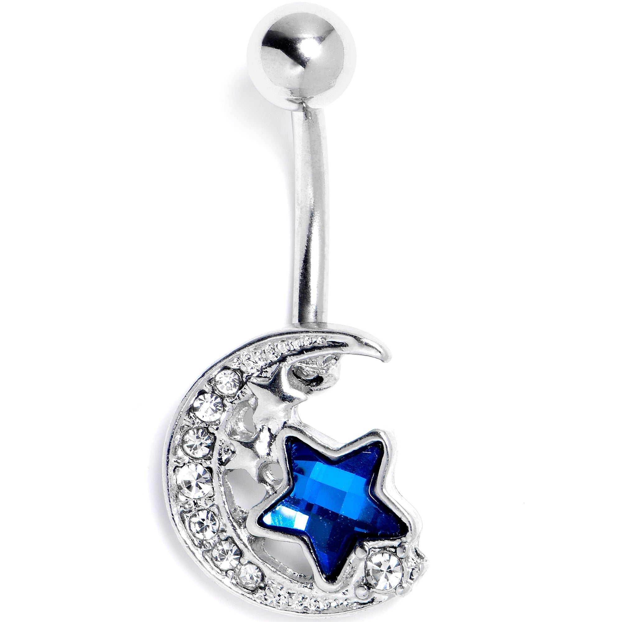 Blue clear gem starry night sky belly ring by BodyCandy featuring a sparkling gem and celestial design for belly piercing jewelry.