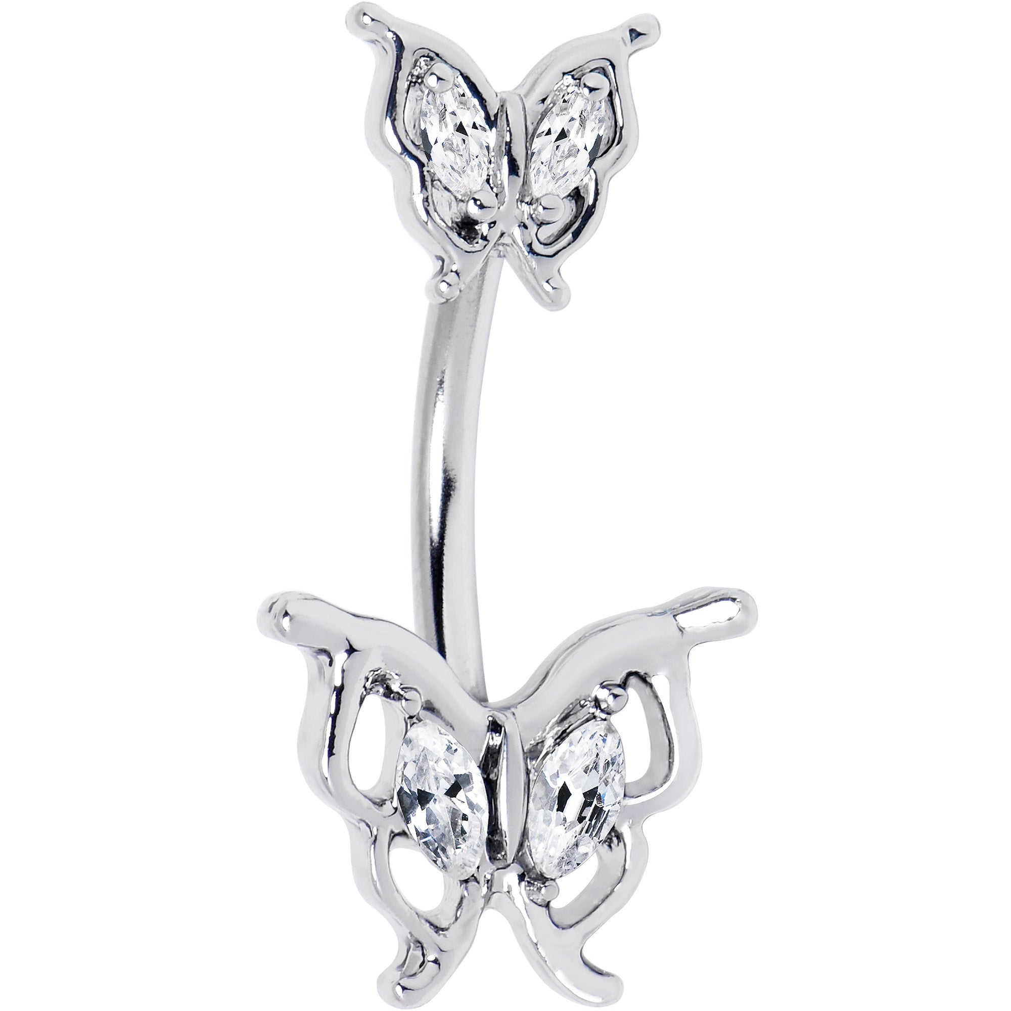 Clear gem butterfly double mount belly ring by BodyCandy featuring a sparkling butterfly design and double mounting style.