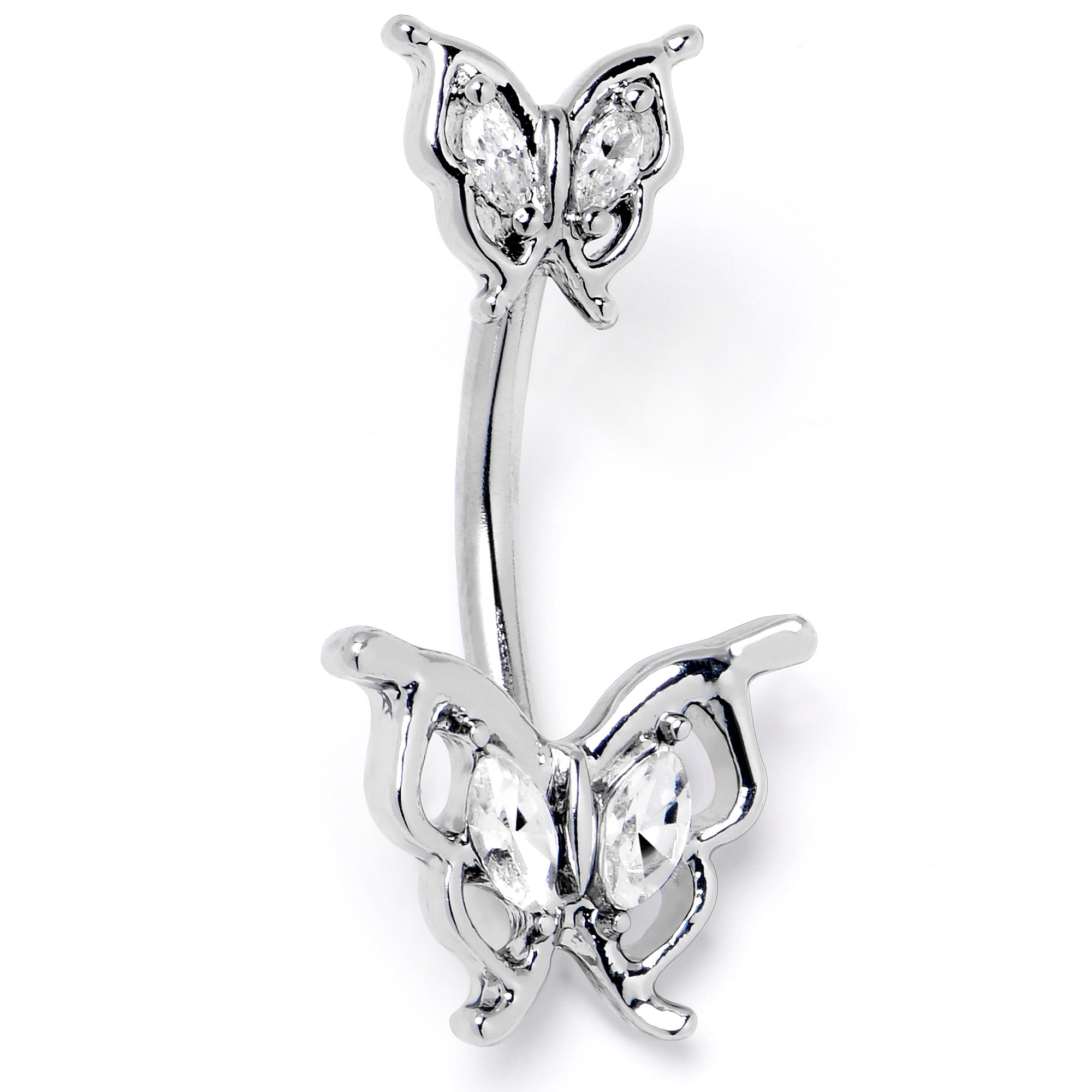 Clear gem butterfly double mount belly ring by BodyCandy with sparkling gem accents and decorative butterfly design.