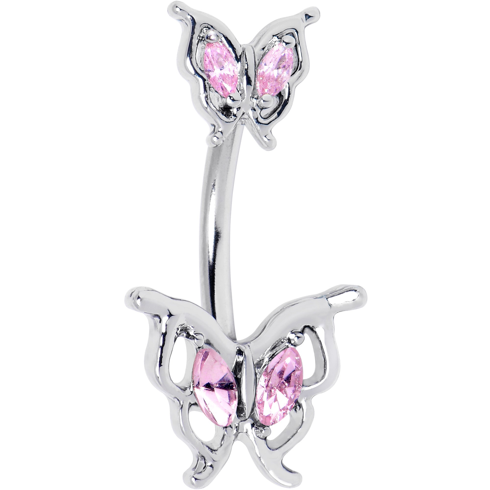 Pink gem butterfly double mount belly ring by BodyCandy featuring a sparkling pink gem and elegant butterfly design.