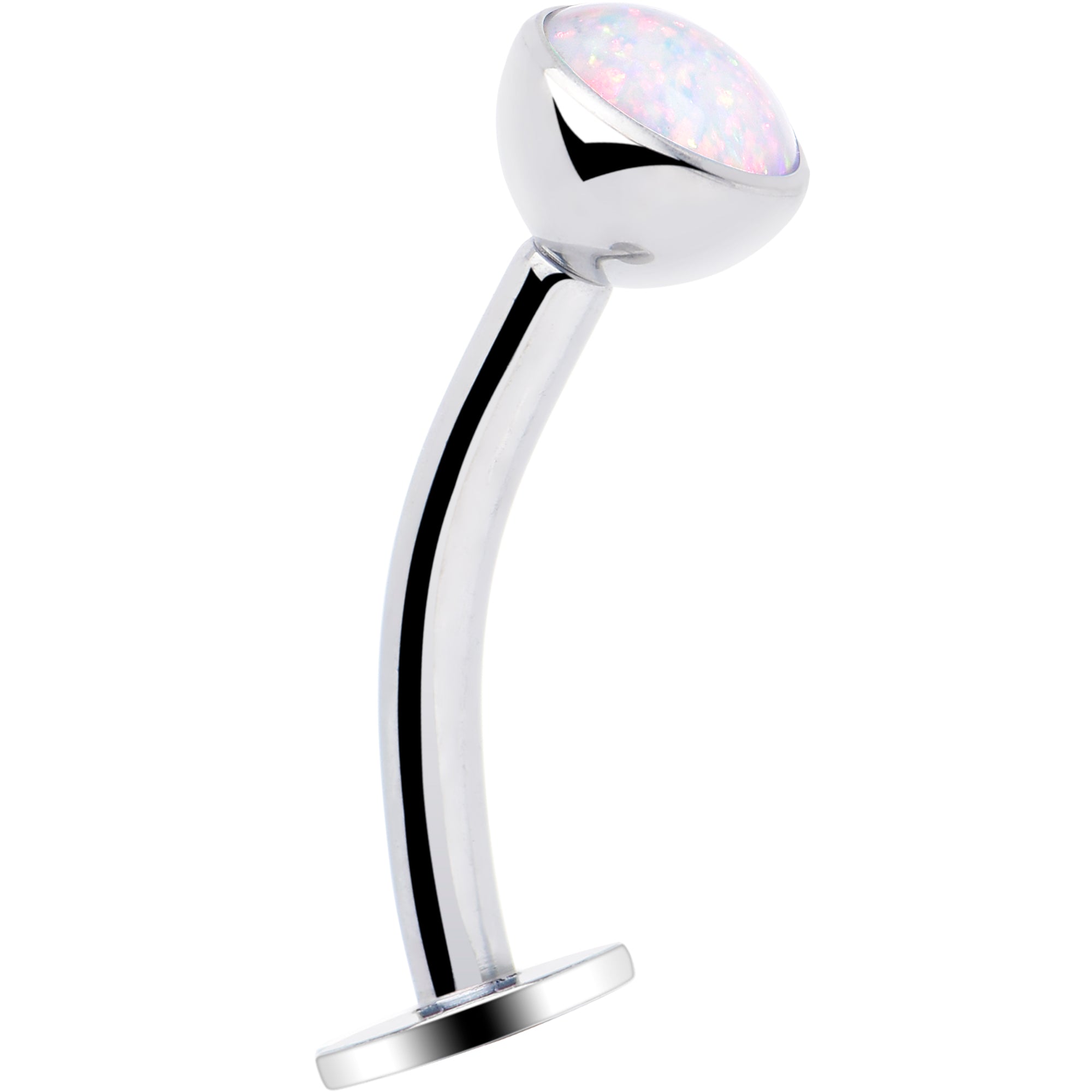 Aqua synthetic opal bezel titanium threadless floating belly ring with top mount from BodyCandy, showcasing its elegant design.