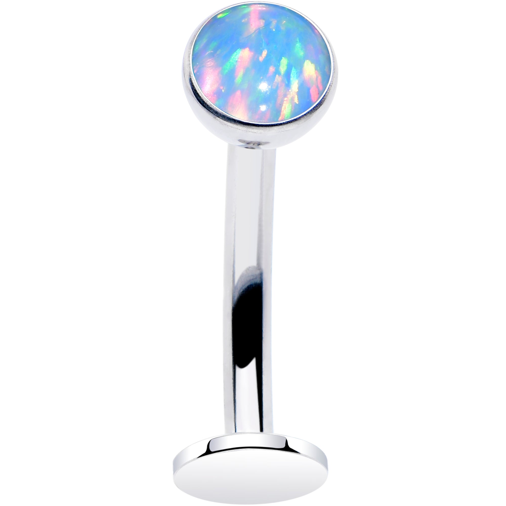Titanium Threadless Floating Belly Ring with Aqua Synthetic Opal Bezel Top Mount, BodyCandy brand, showcasing a sleek belly jewelry design.